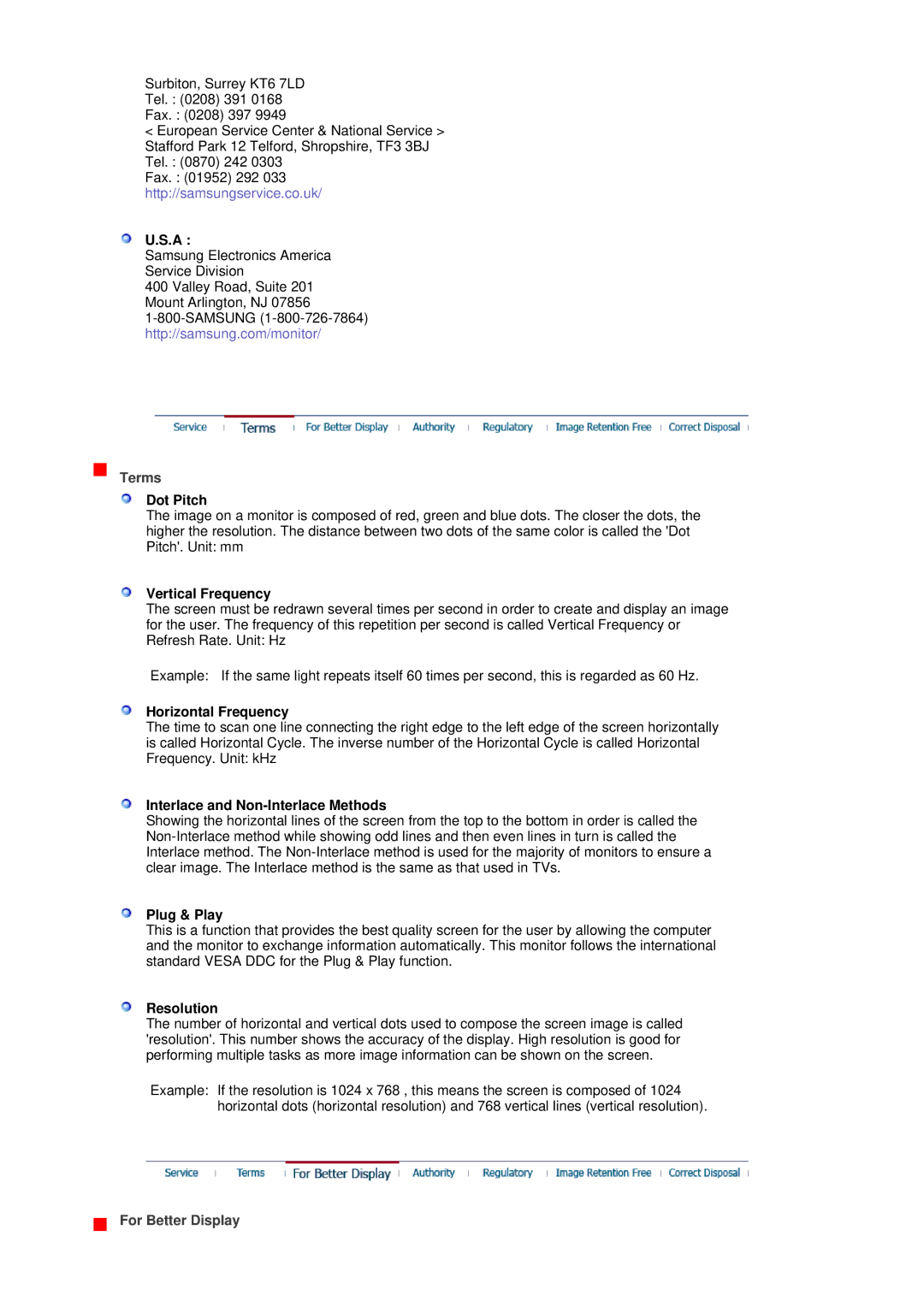 Samsung 151X manual Terms, For Better Display 