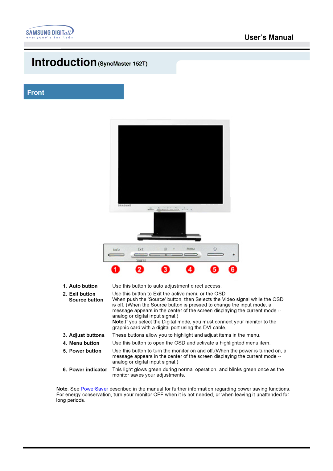 Samsung 152B, 152S manual User’s Manual 