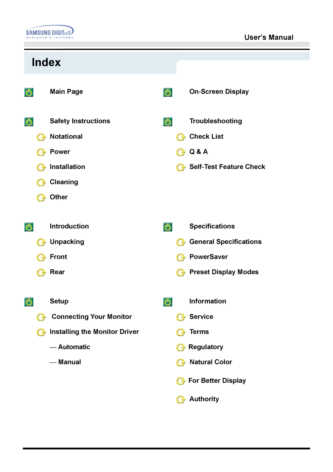 Samsung 152B, 152S manual Index 