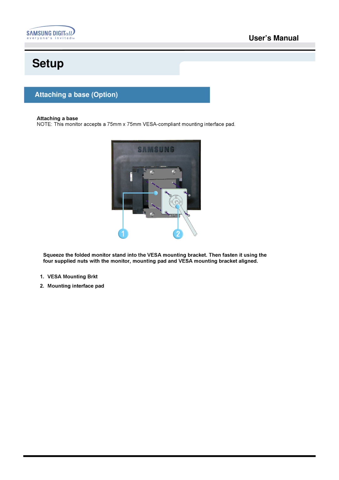 Samsung 152B, 152S manual Attaching a base Option 