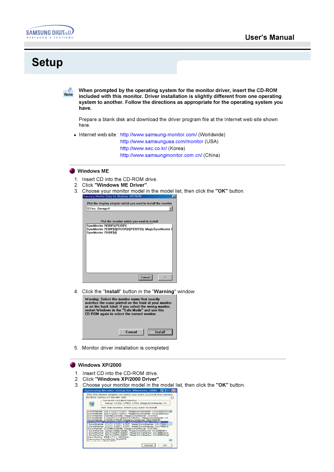 Samsung 152S, 152B manual Windows ME 