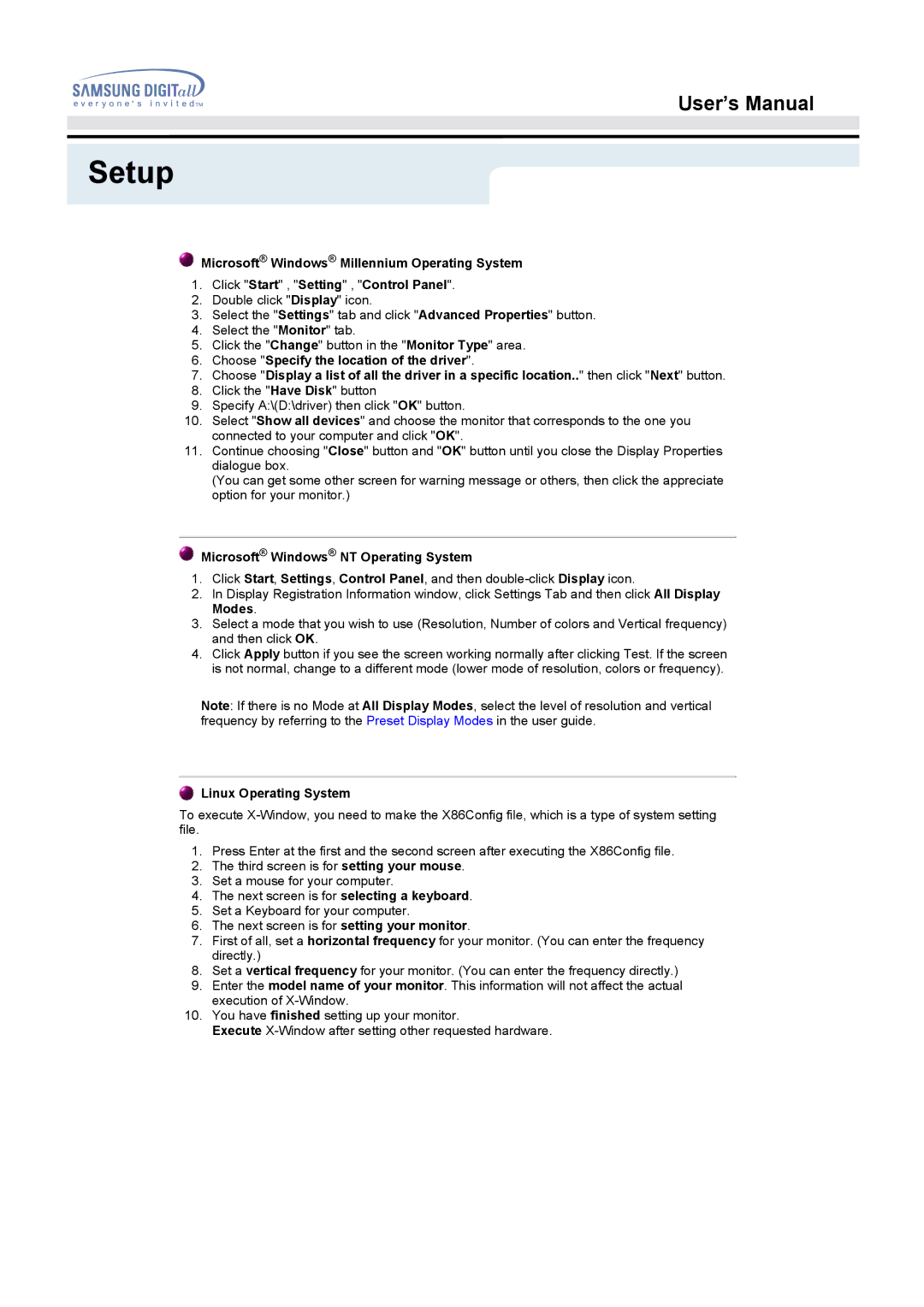 Samsung 152B, 152S manual Microsoft Windows NT Operating System 