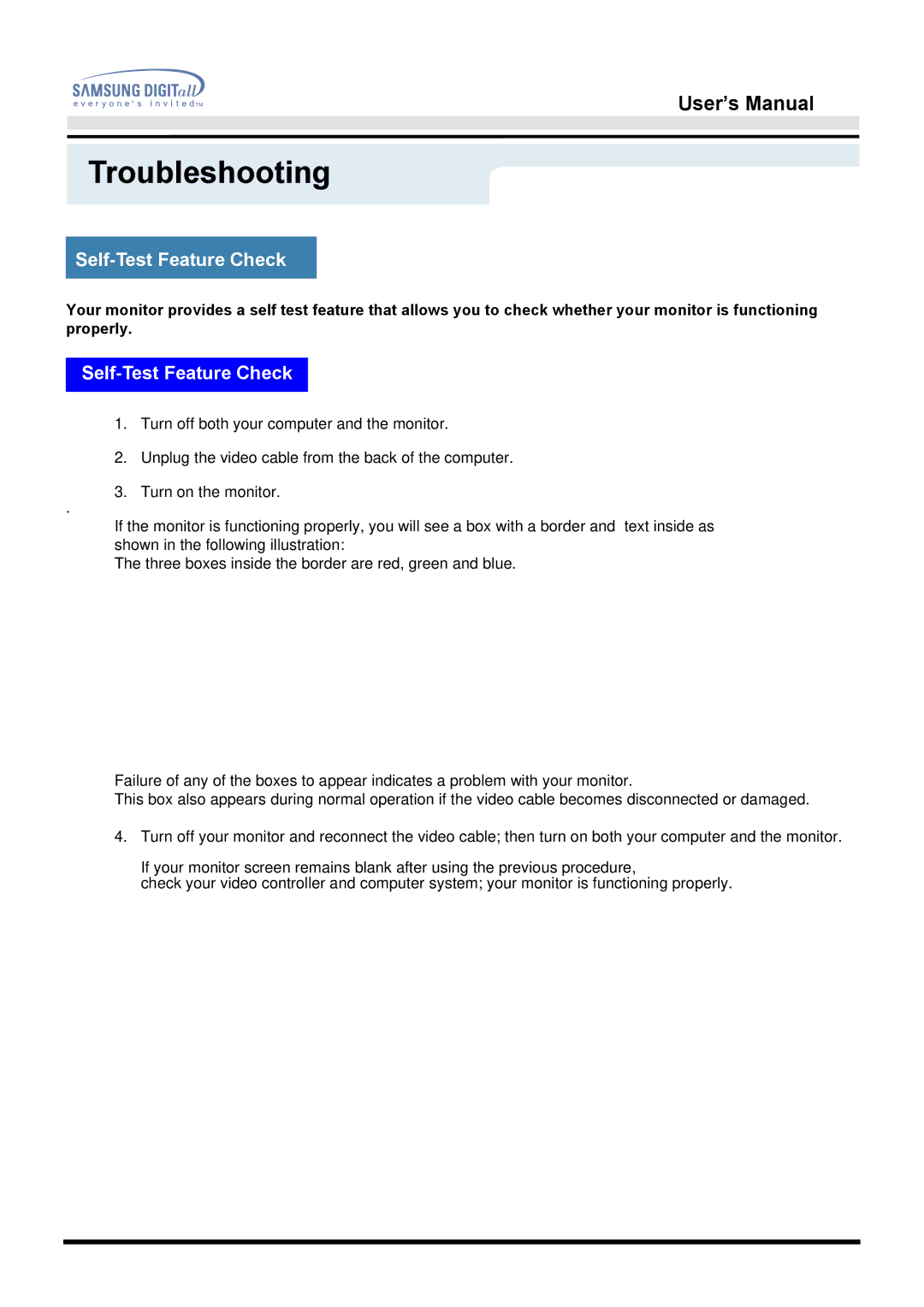 Samsung 152B, 152S manual Self-Test Feature Check 