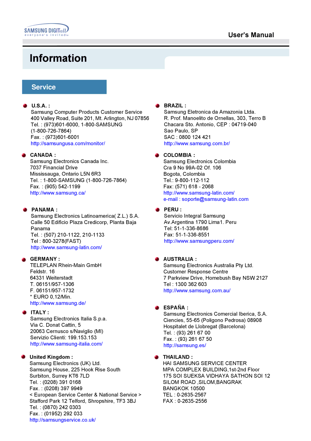 Samsung 152B, 152S manual Information, SeService 