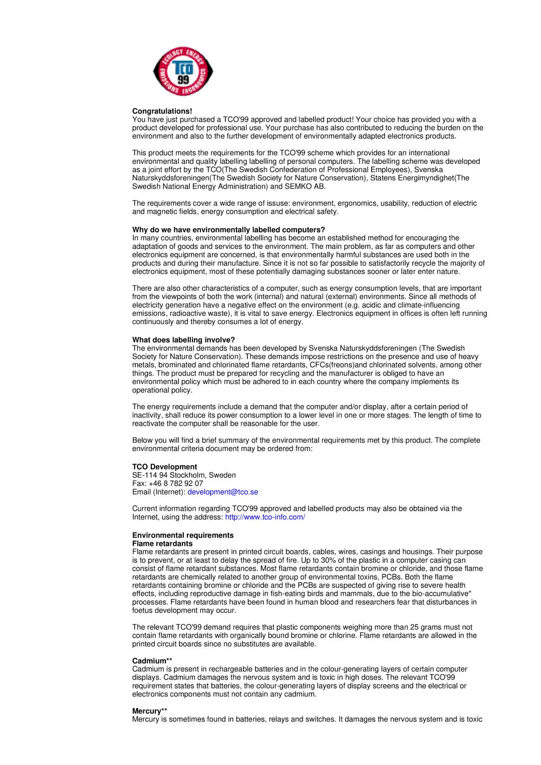 Samsung 172MP, 152MP manual Congratulations, Why do we have environmentally labelled computers?, TCO Development 