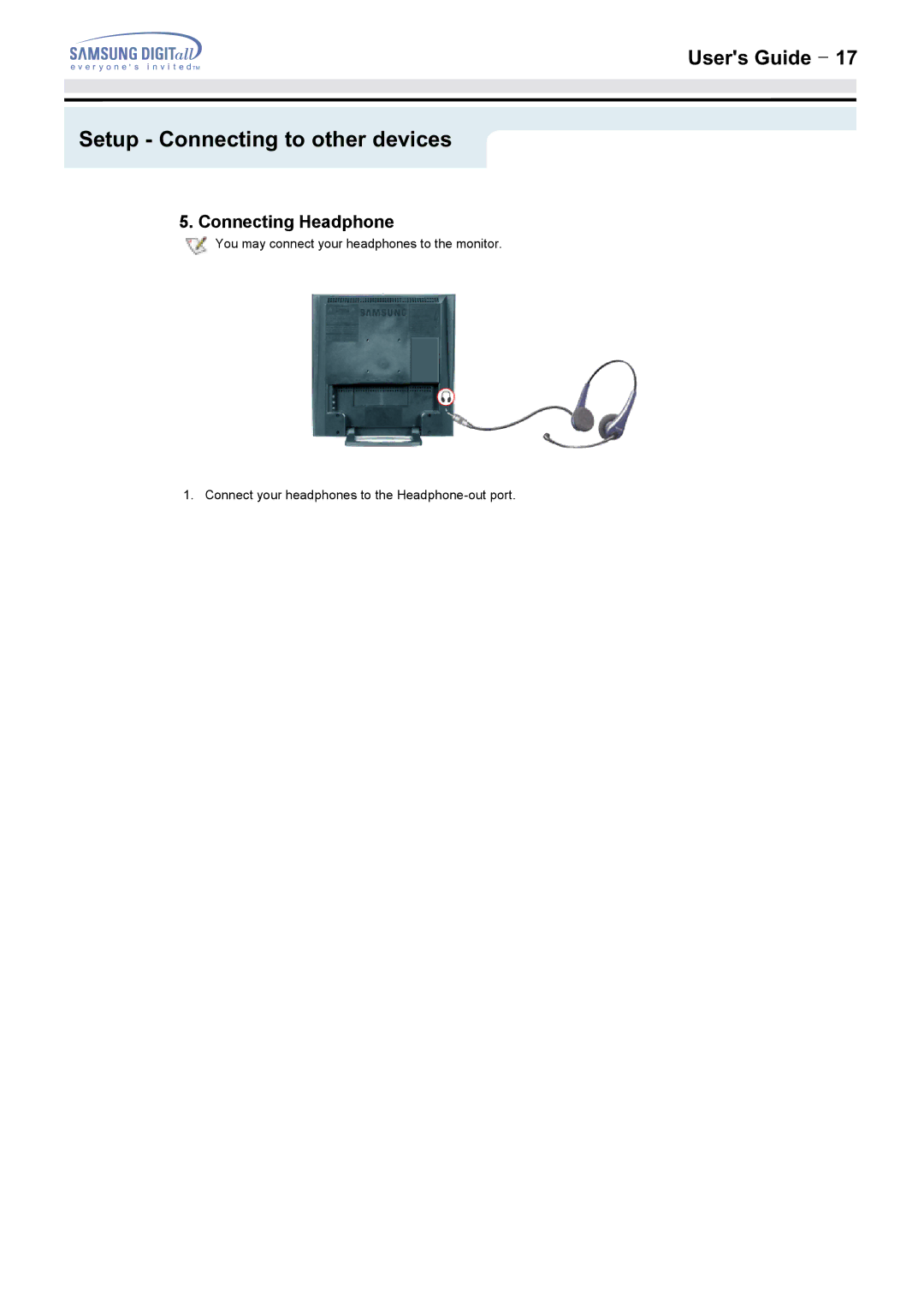 Samsung 172MP, 152MP manual Connecting Headphone 