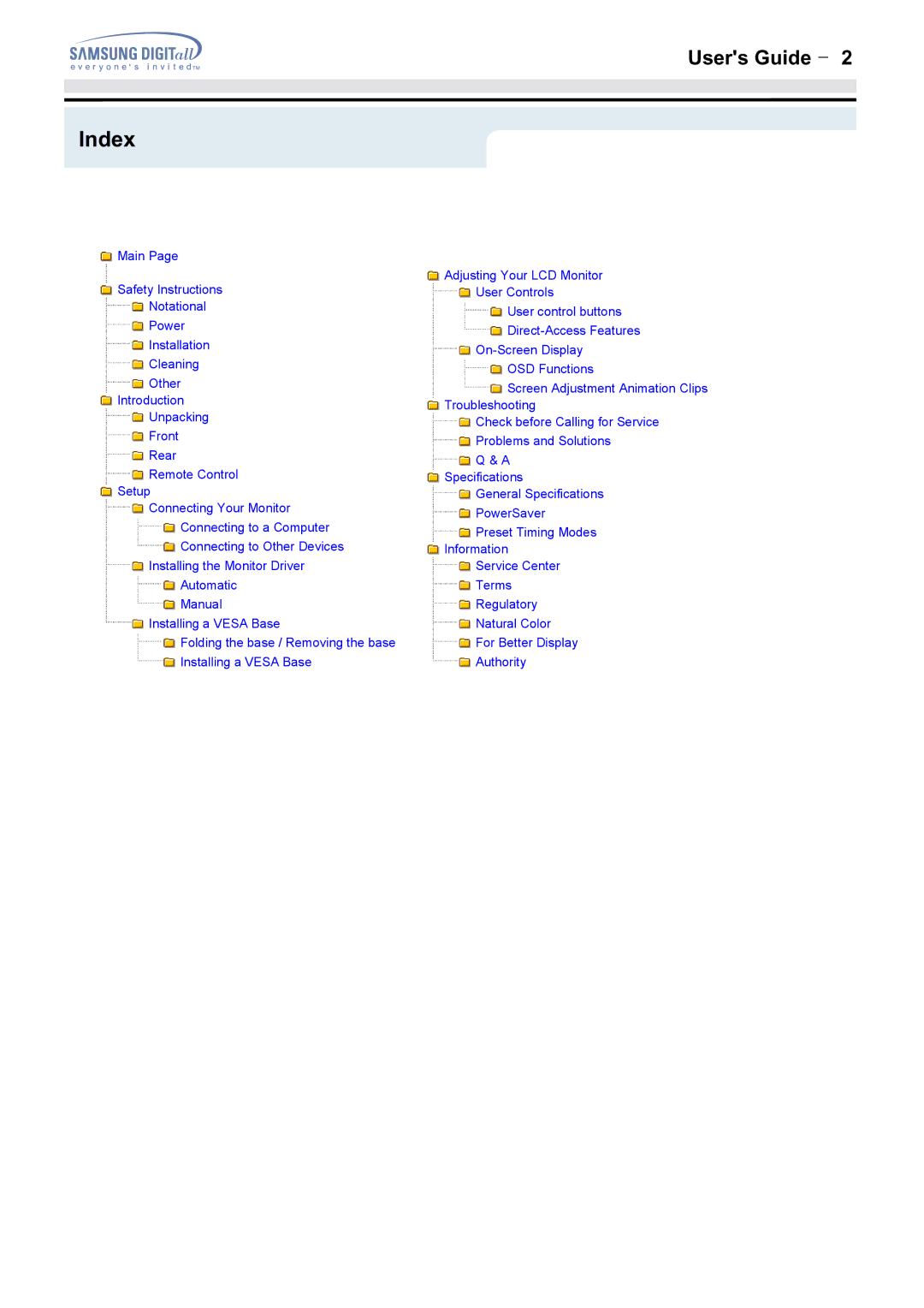 Samsung 152MP, 172MP manual Index 