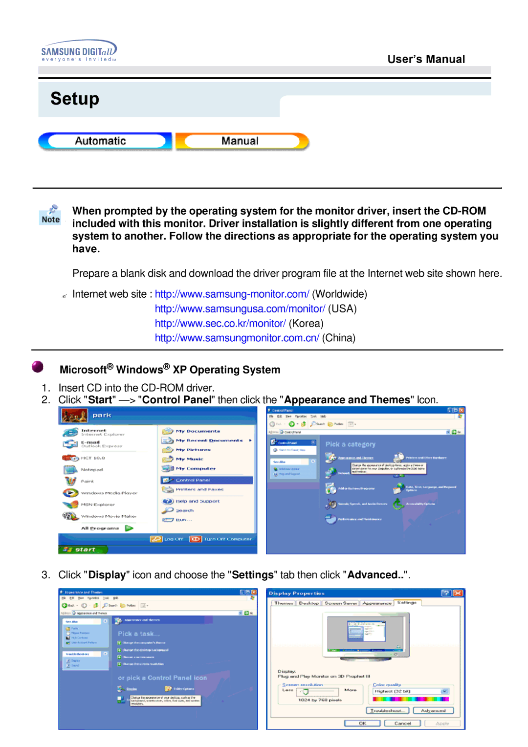 Samsung 153N, 152N, 151S, 151N, 151Q, 151V, 151BM, 150N manual Microsoft Windows XP Operating System 