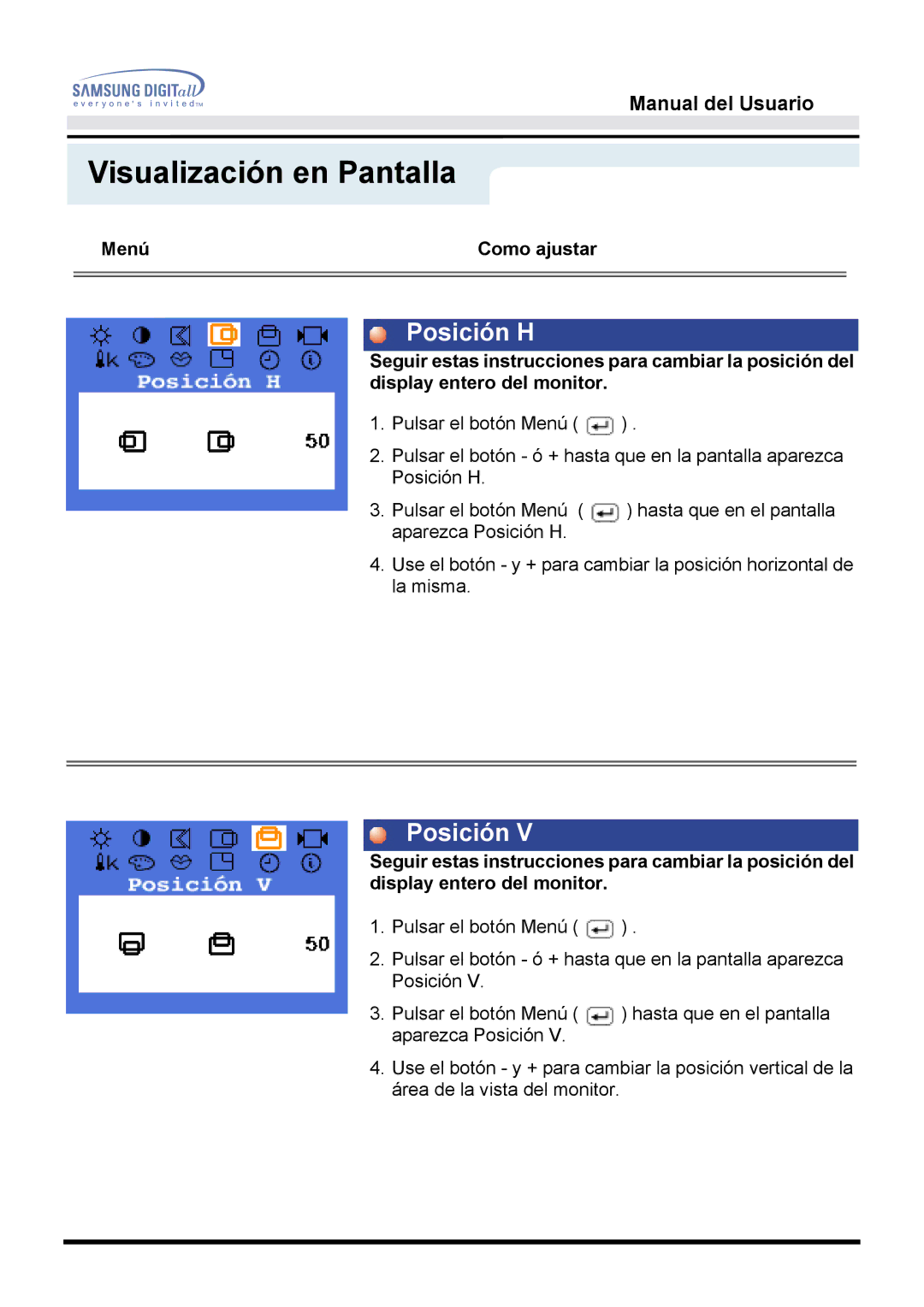 Samsung B, 152T manual Posición H 