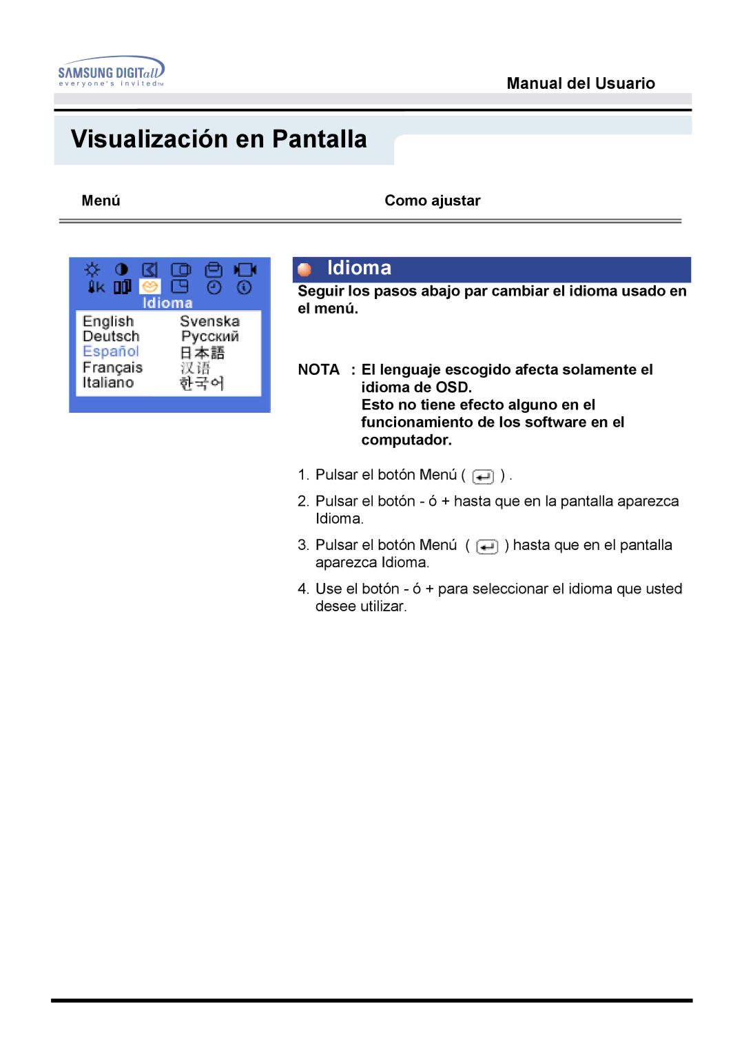 Samsung B, 152T manual Idioma 