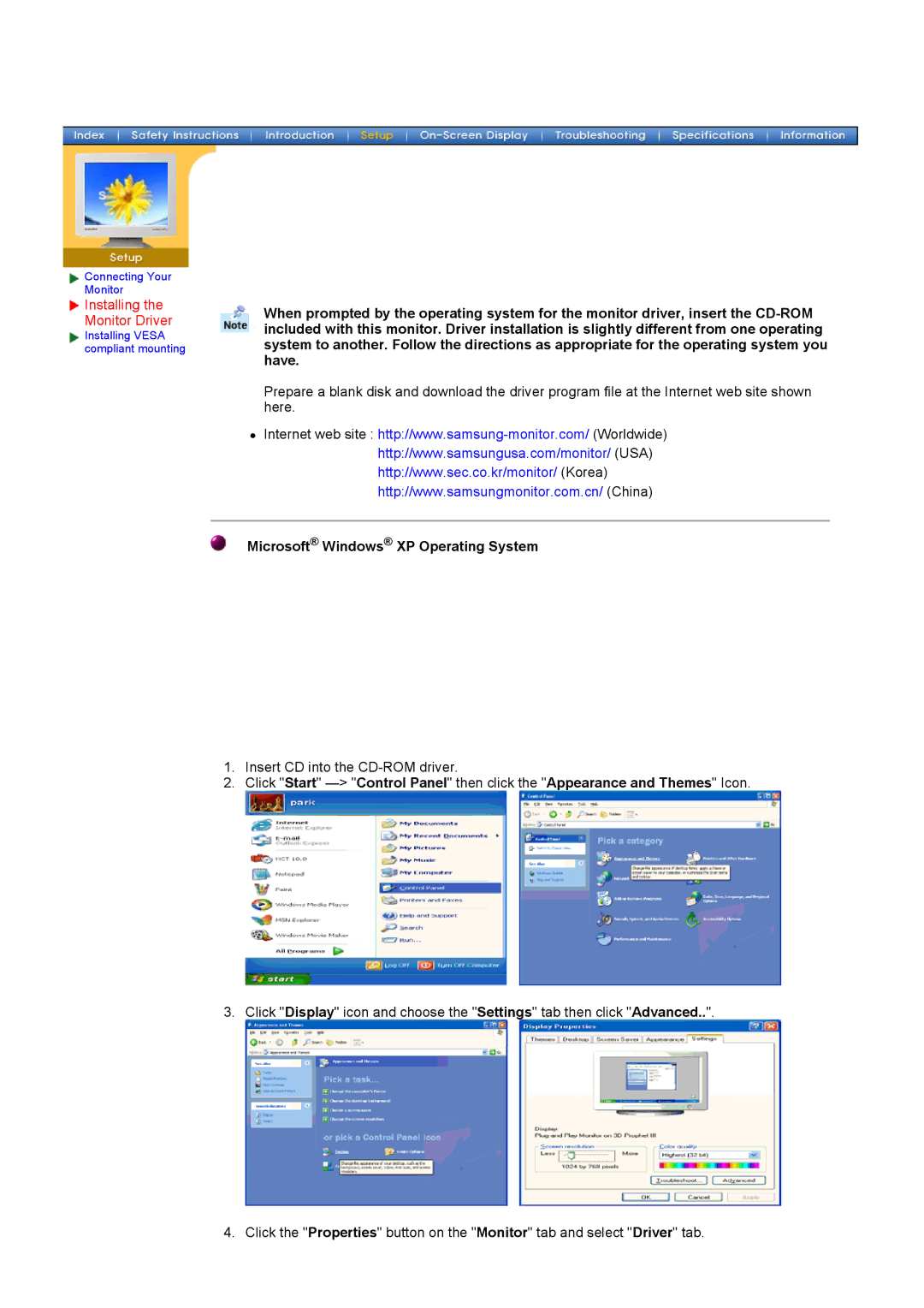 Samsung 172V, 152V, 192V manual Microsoft Windows XP Operating System 