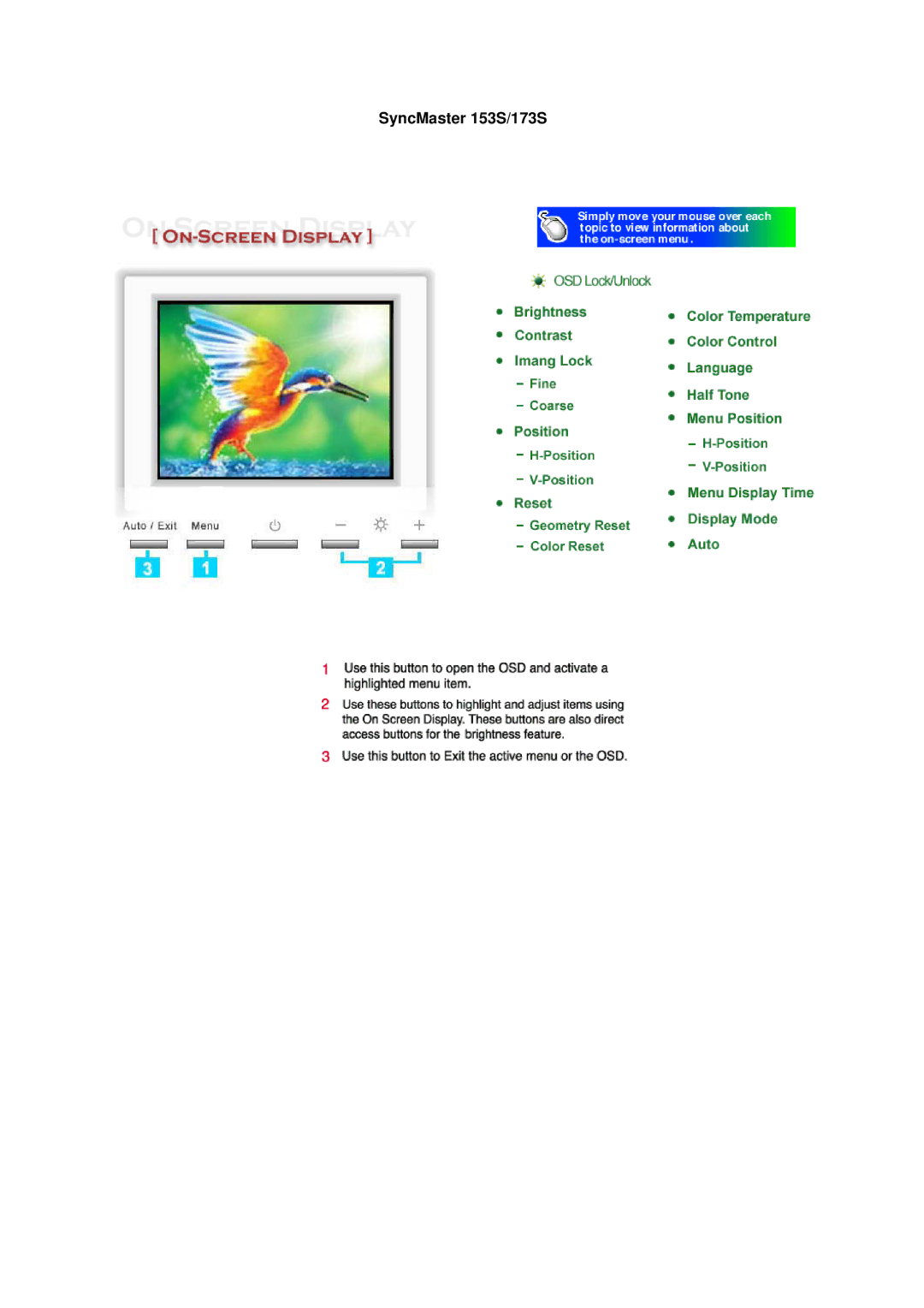 Samsung 152V, 172V, 192V manual SyncMaster 153S/173S 