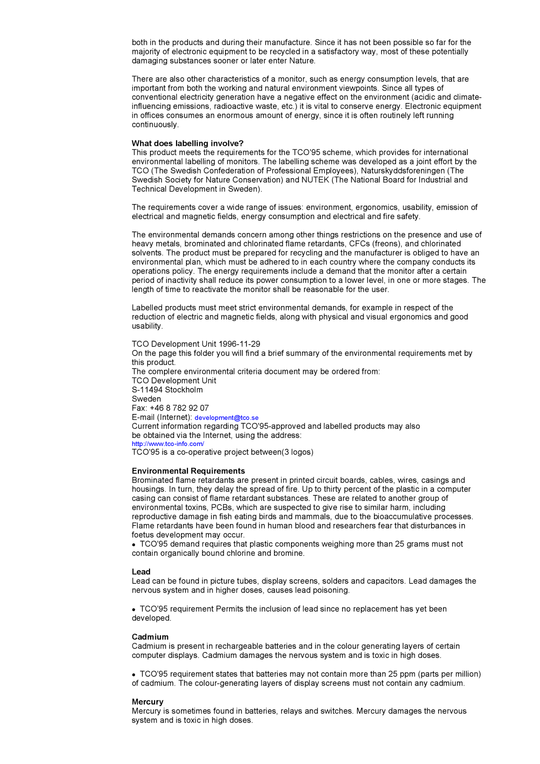 Samsung 152V, 172V, 192V manual What does labelling involve?, Environmental Requirements, Lead, Cadmium, Mercury 