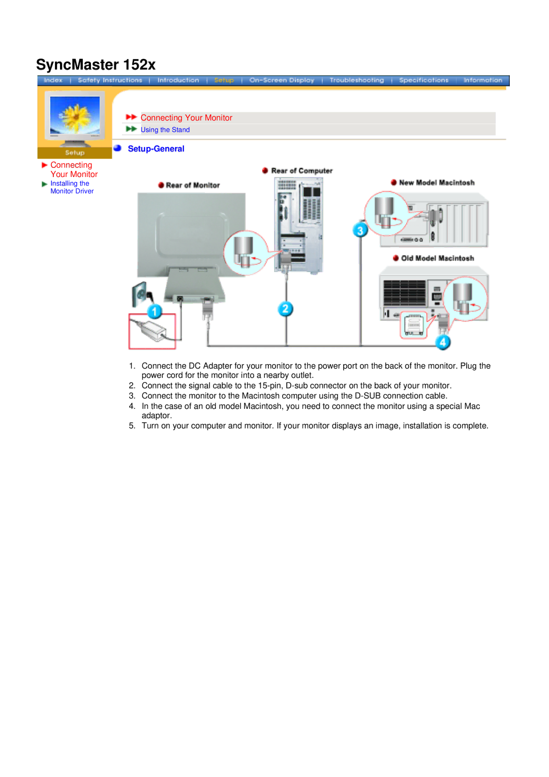 Samsung 172x, 152x manual Connecting Your Monitor, Setup-General 