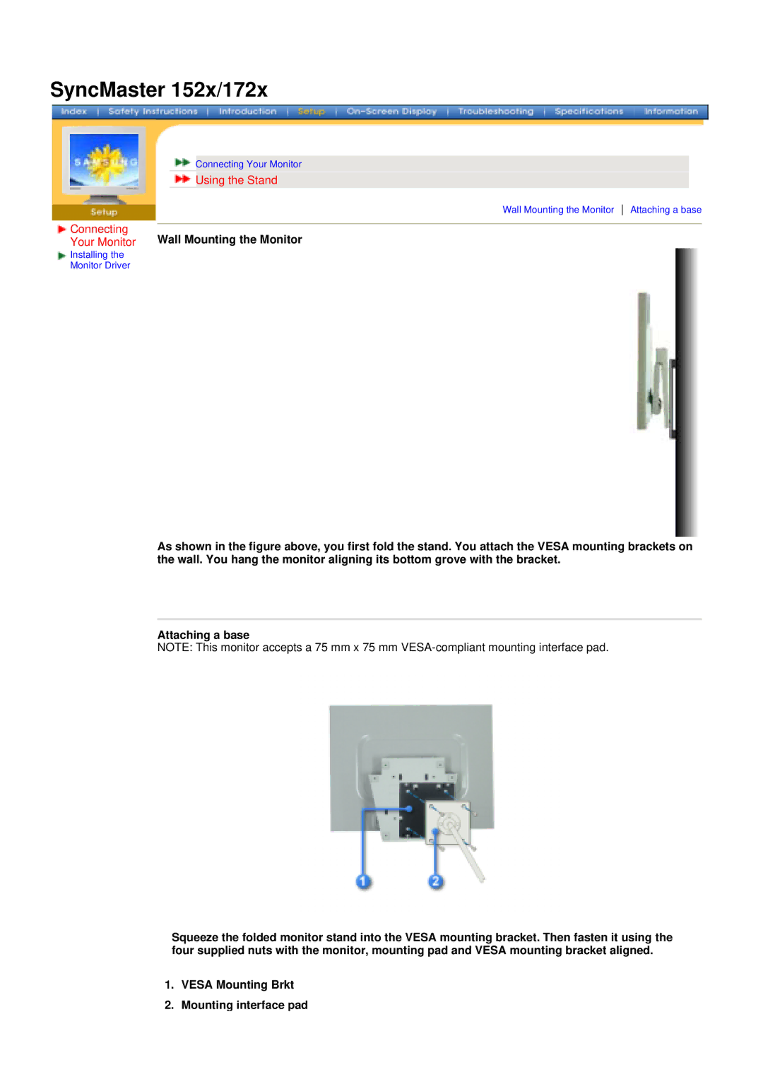 Samsung 172x, 152x manual Using the Stand, Connecting 