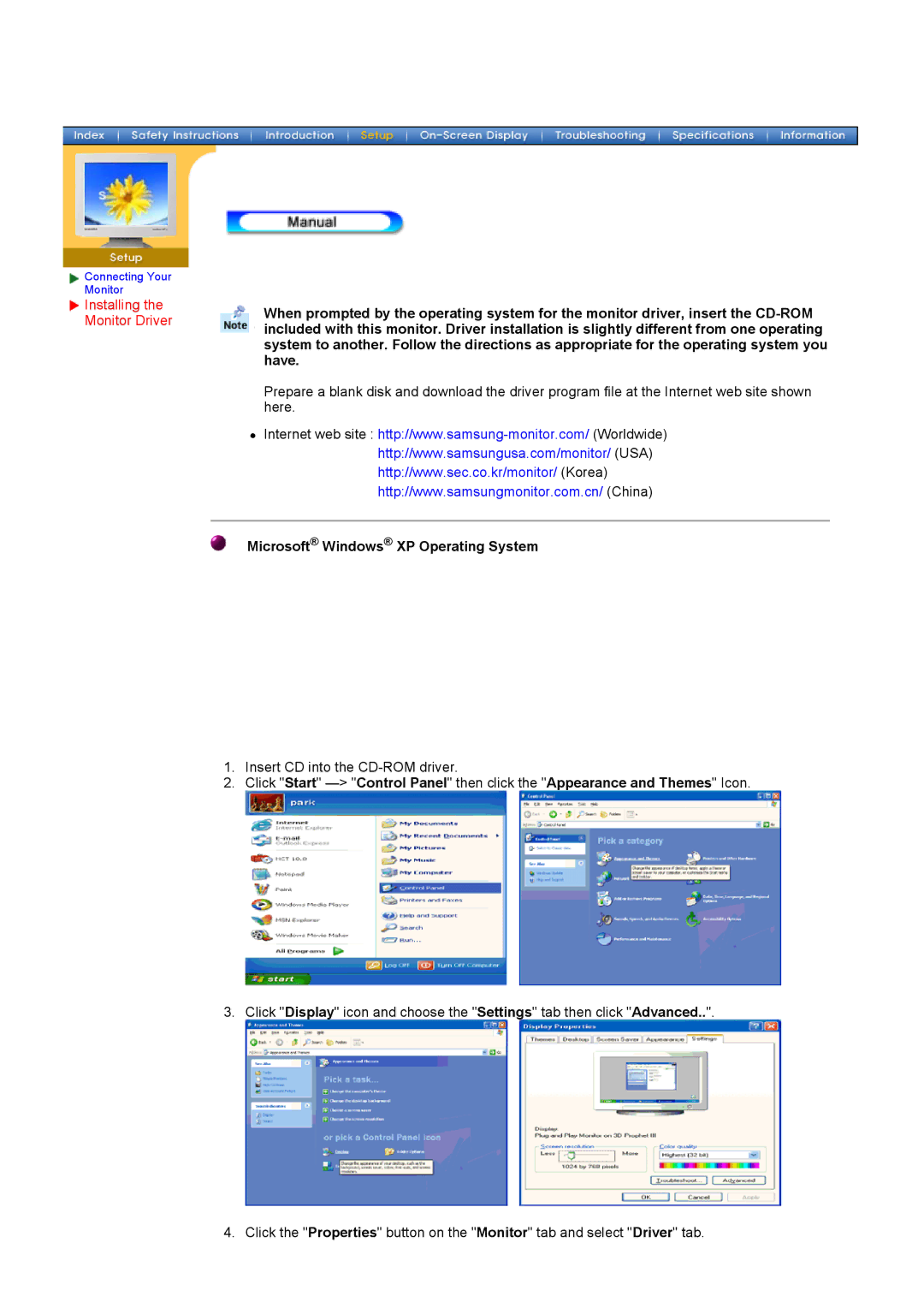 Samsung 152x, 172x manual Microsoft Windows XP Operating System 