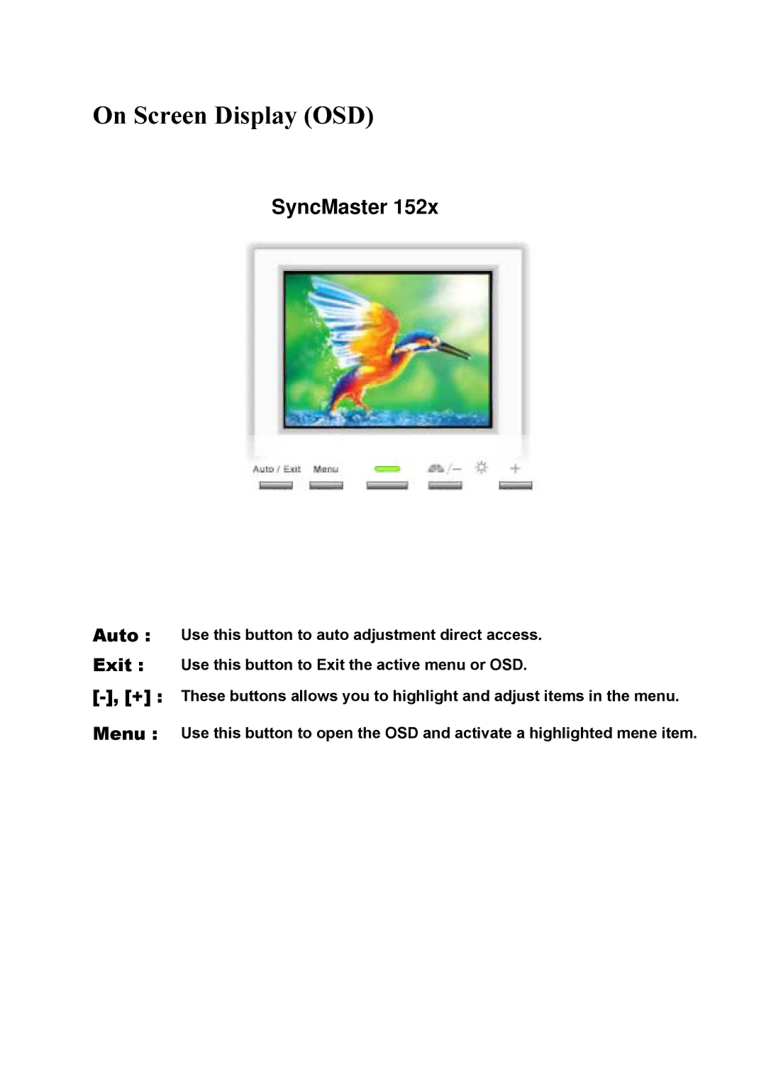 Samsung 172x, 152x manual On Screen Display OSD 