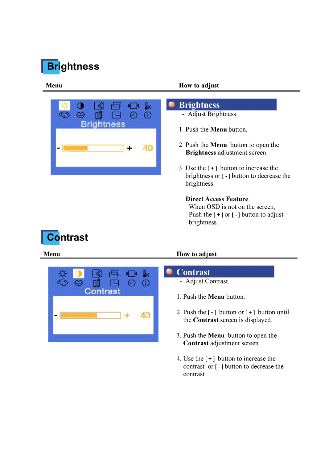 Samsung 172x, 152x manual Brightness, Ntrast, Contrast 