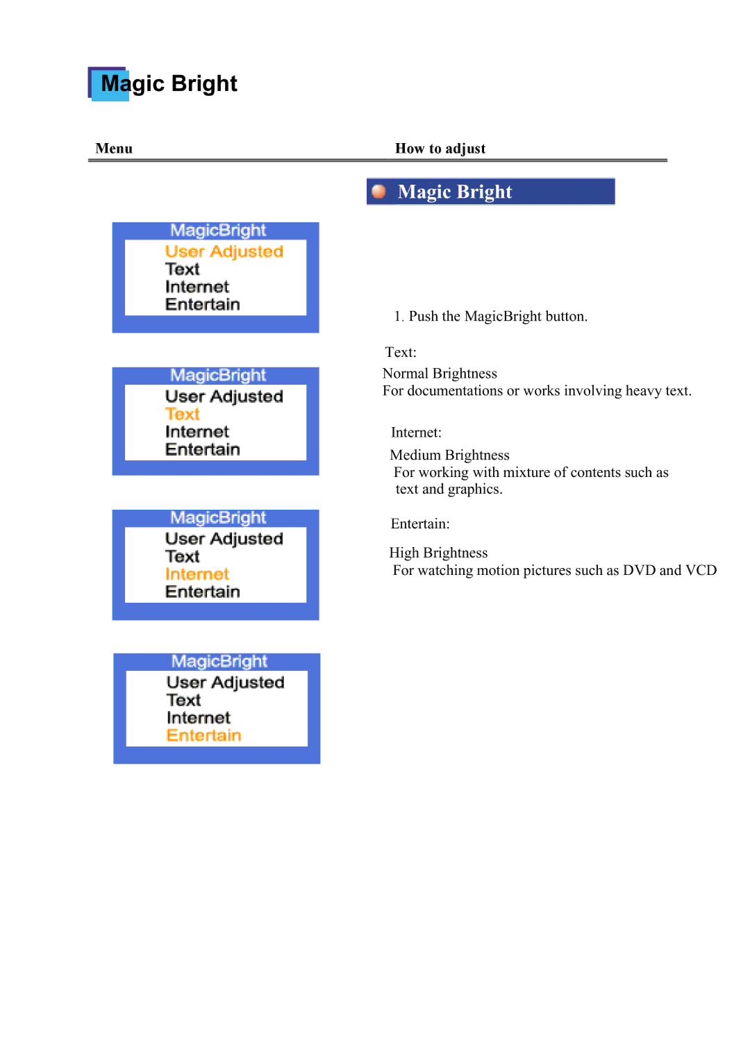 Samsung 152x, 172x manual Magic Bright 