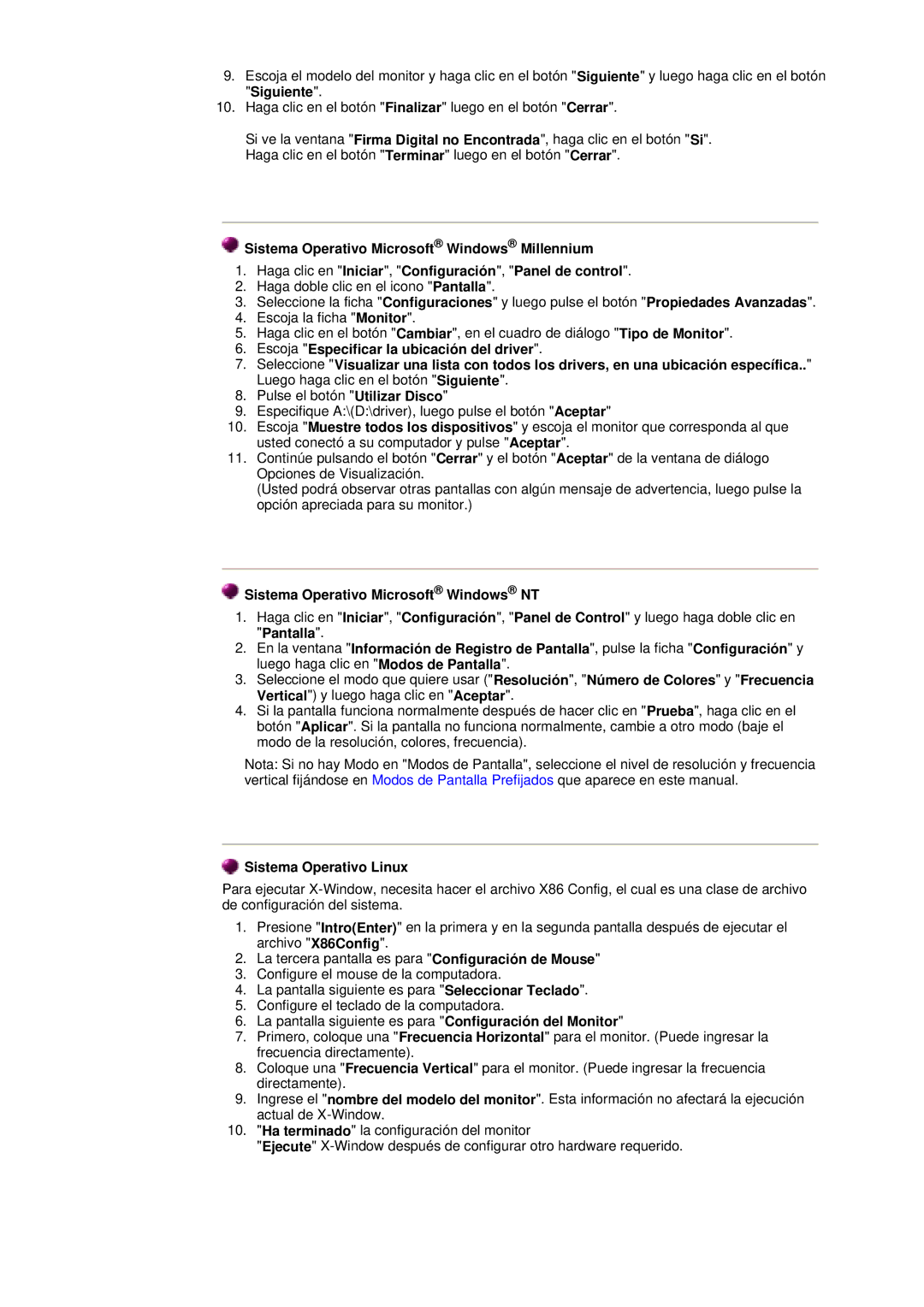 Samsung 152X/172X manual Sistema Operativo Microsoft Windows NT, Sistema Operativo Linux 