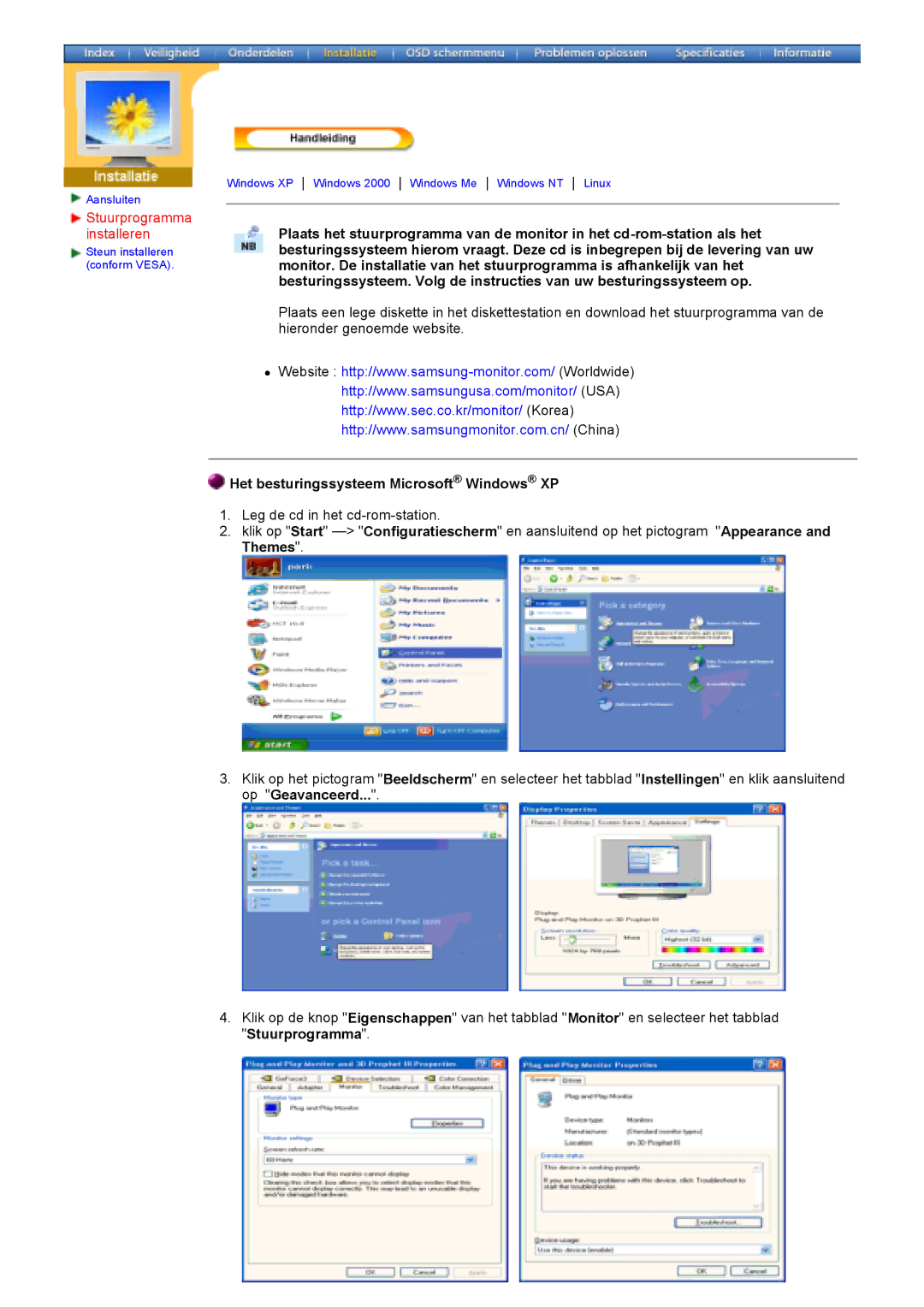 Samsung 173V, 153B, 193V, 173B, 192V153S manual Het besturingssysteem Microsoft Windows XP 