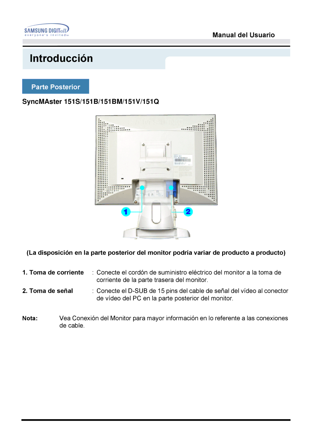 Samsung 151Q, 153N, 151V manual Parte Posterior 