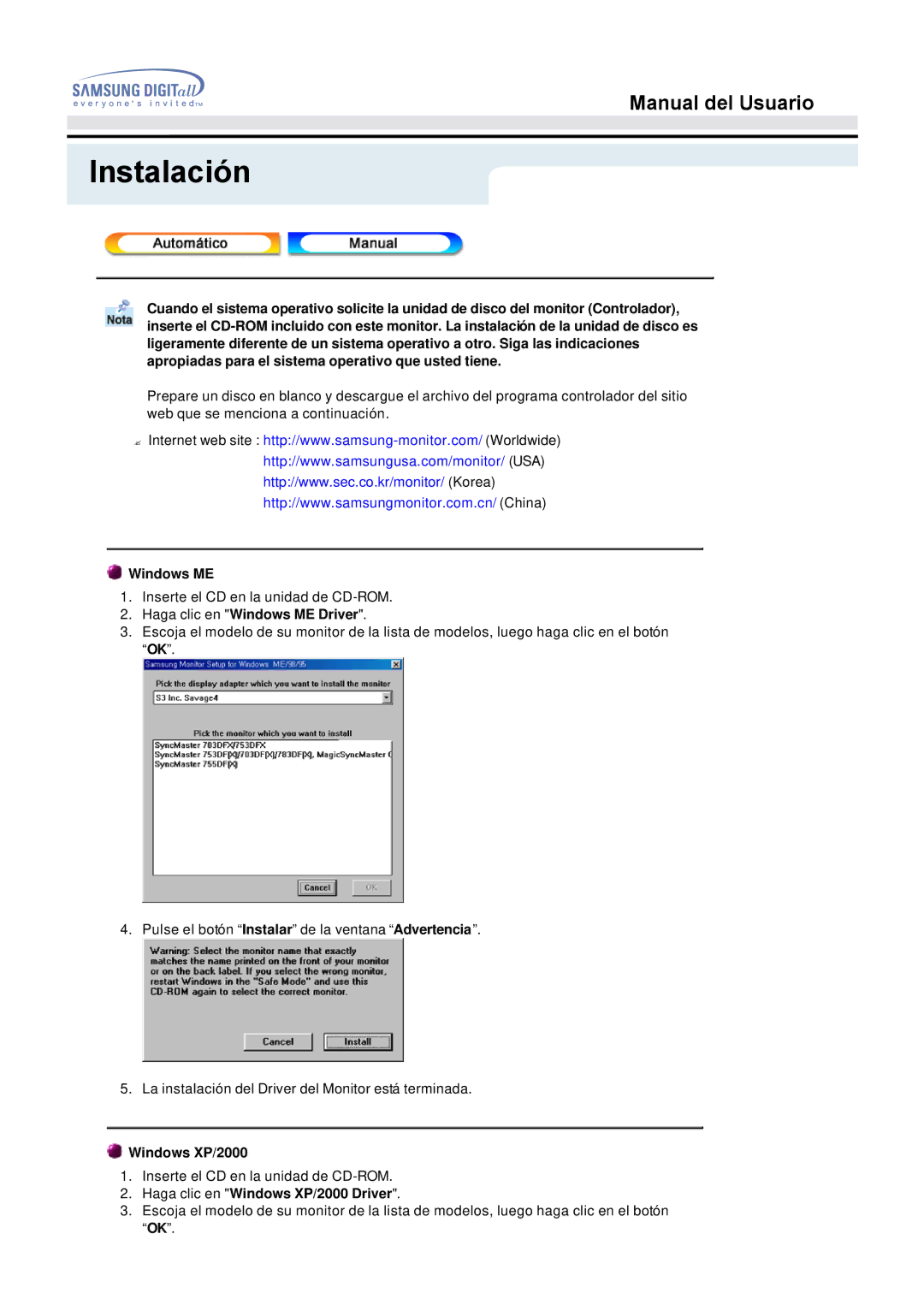 Samsung 153N, 151Q, 151V manual Windows ME 