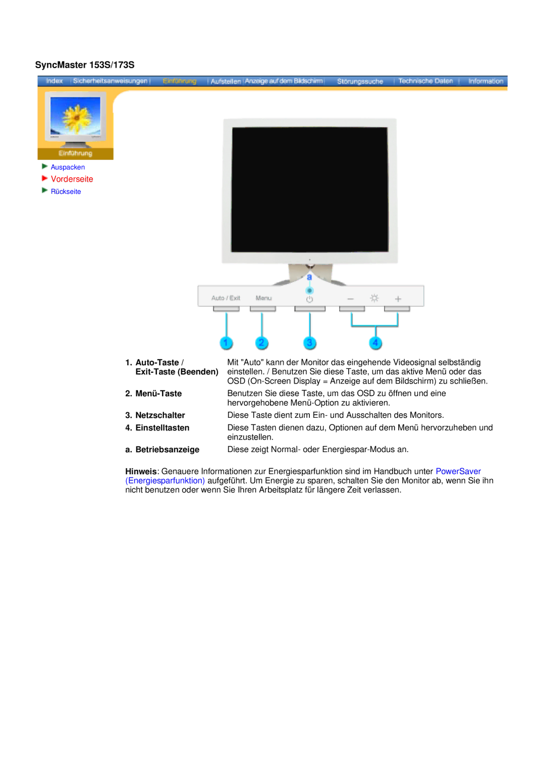 Samsung V manual SyncMaster 153S/173S 