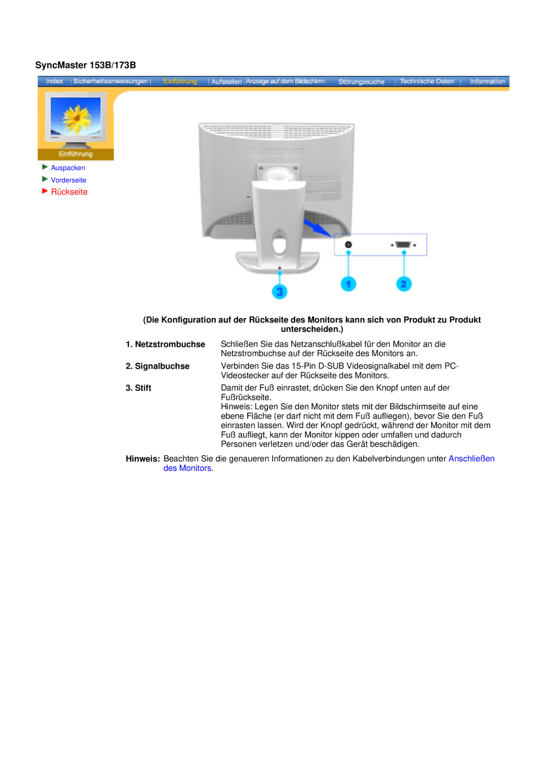 Samsung V, 153S manual SyncMaster 153B/173B 