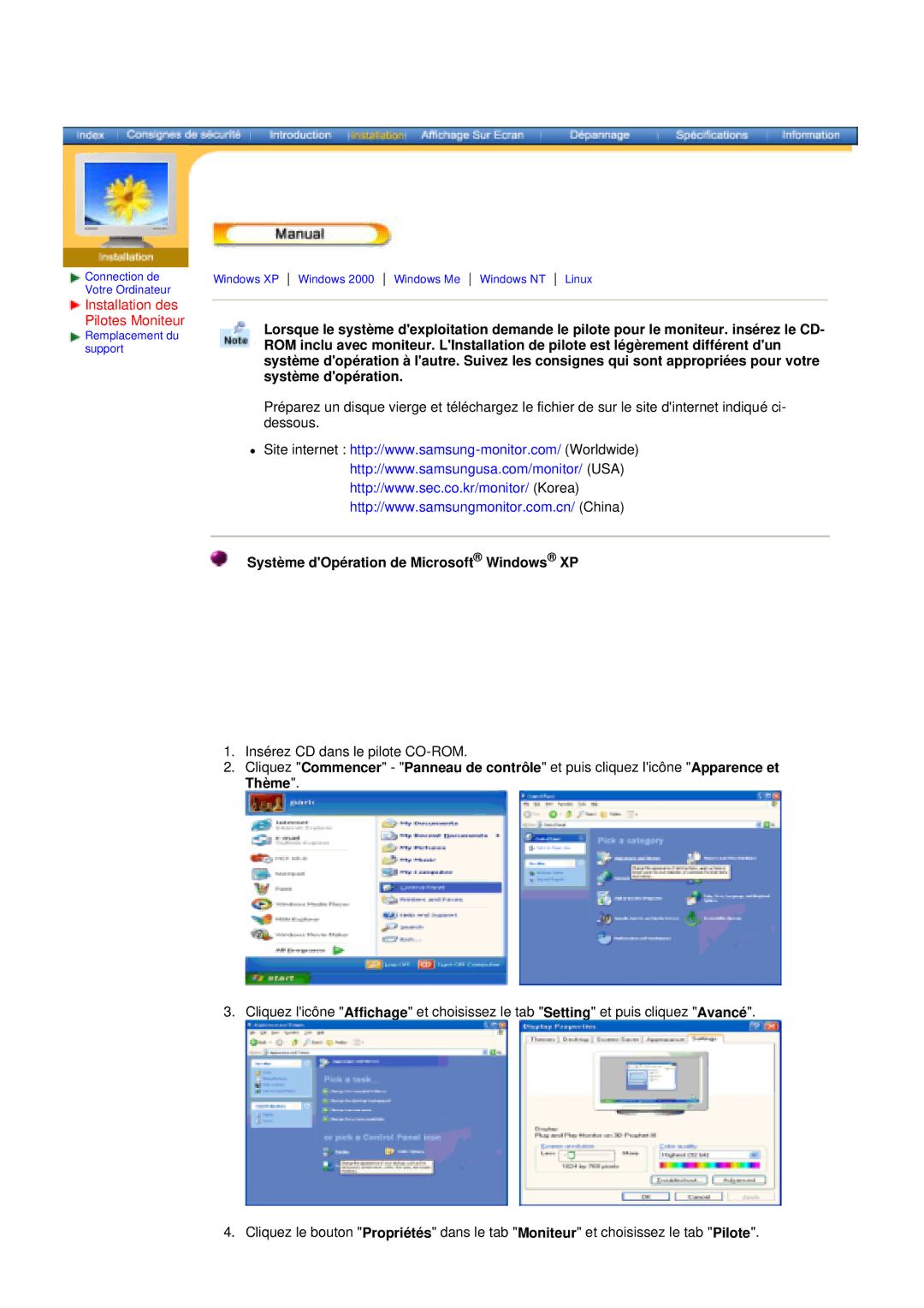 Samsung V, 153S manual Système dOpération de Microsoft Windows XP 