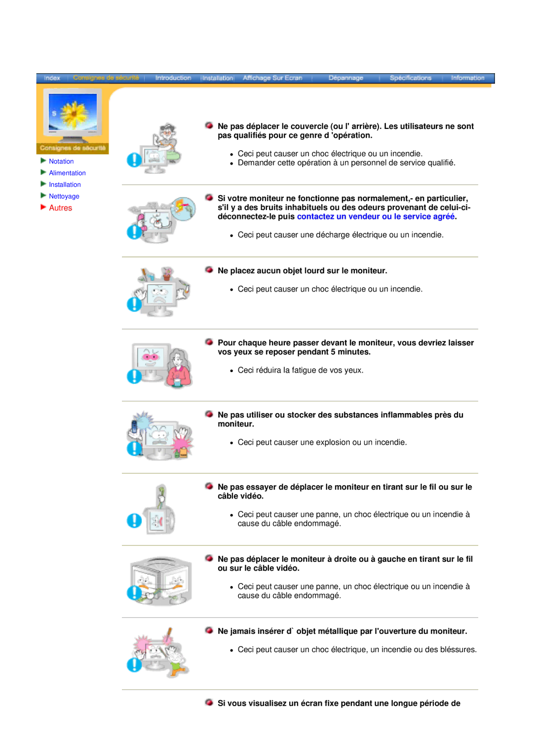 Samsung V, 153S manual Pas qualifiés pour ce genre d opération, Ceci peut causer un choc électrique ou un incendie 