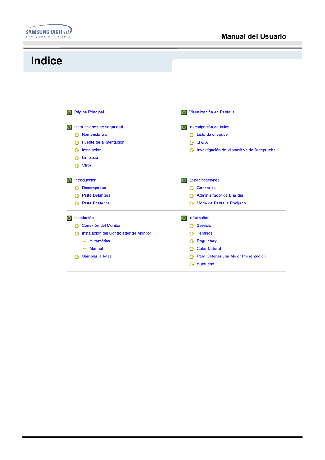 Samsung 153S manual Indice 