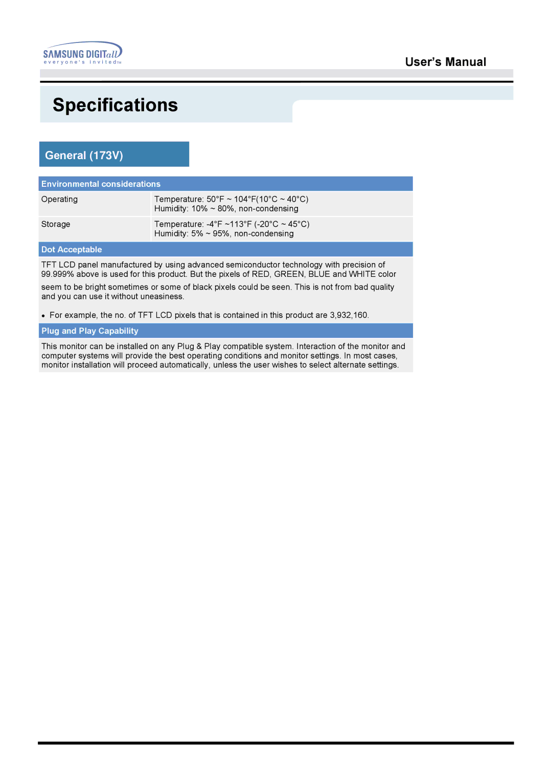 Samsung 153V manual Environmental considerations 