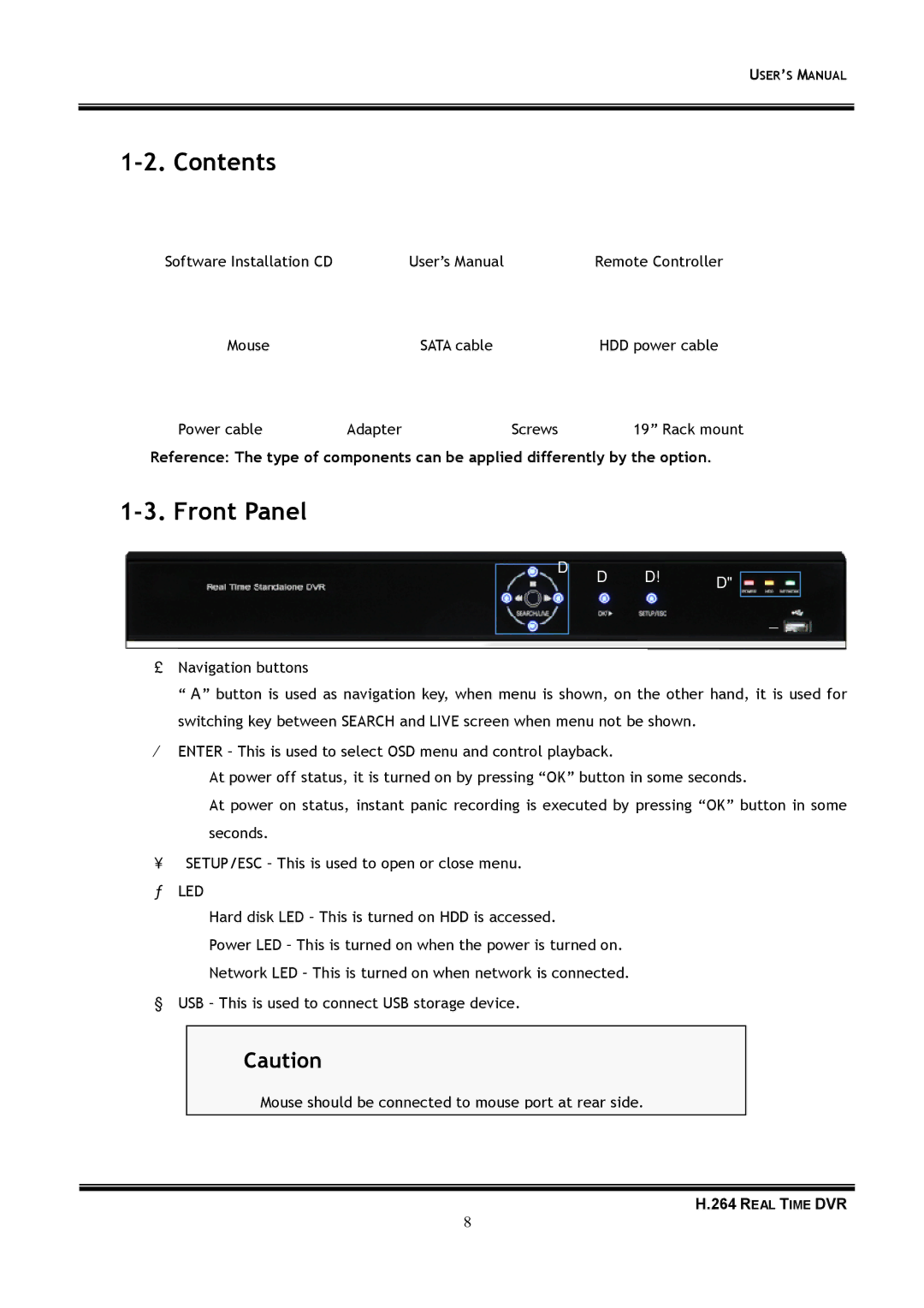 Samsung 16-8900 user manual Contents, Front Panel 