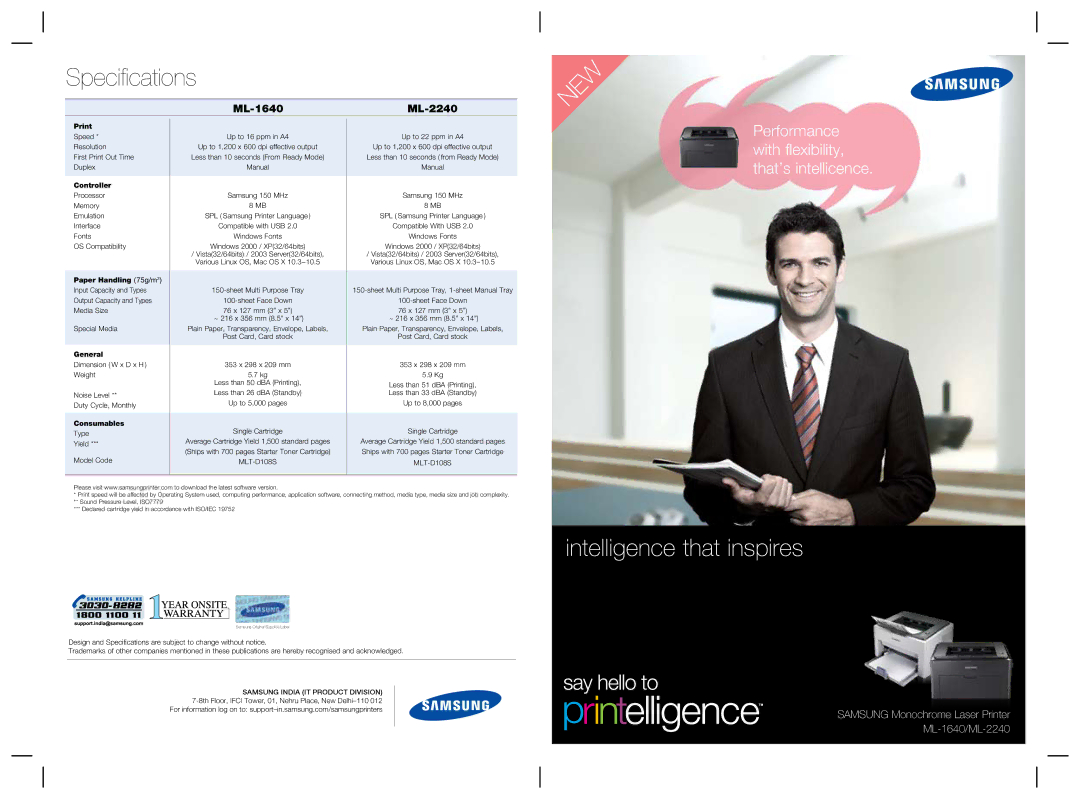 Samsung 1640 specifications Print, Controller, Paper Handling 75g/m2, General, Consumables 