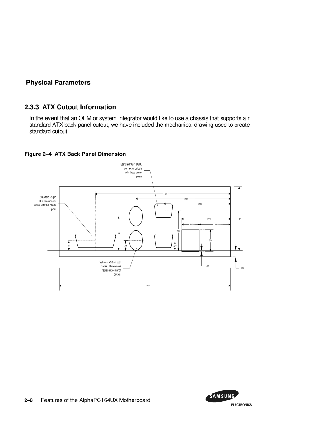 Samsung 164BX user manual Physical Parameters ATX Cutout Information, ATX Back Panel Dimension 