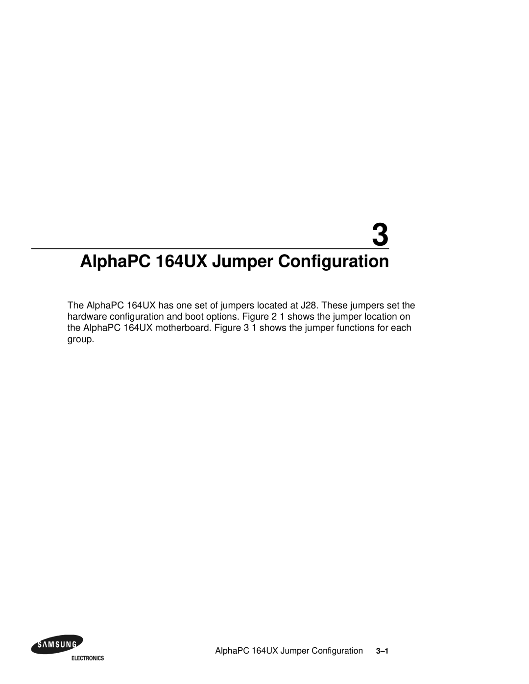 Samsung 164BX user manual AlphaPC 164UX Jumper Configuration 