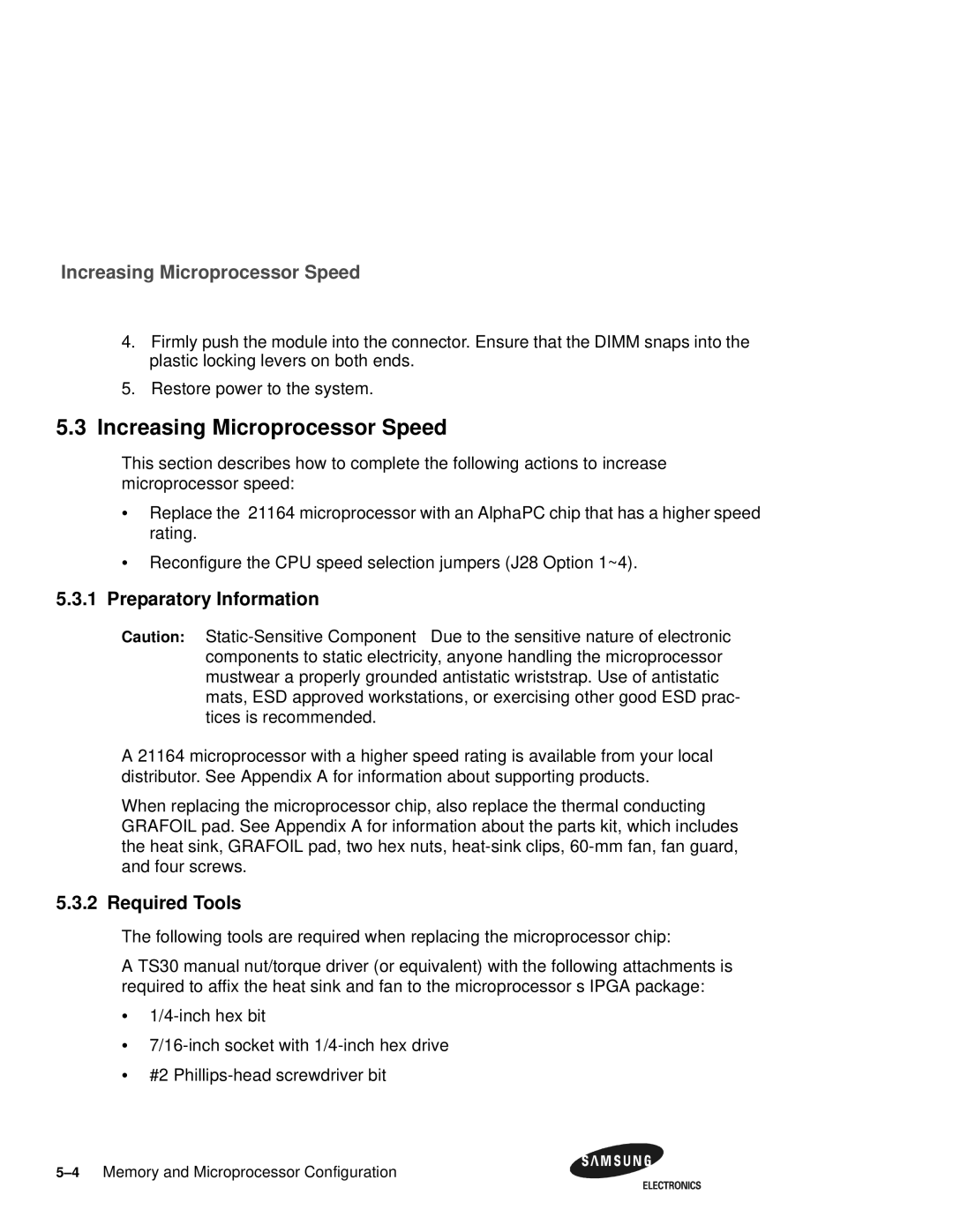 Samsung 164BX user manual Increasing Microprocessor Speed, Preparatory Information, Required Tools 