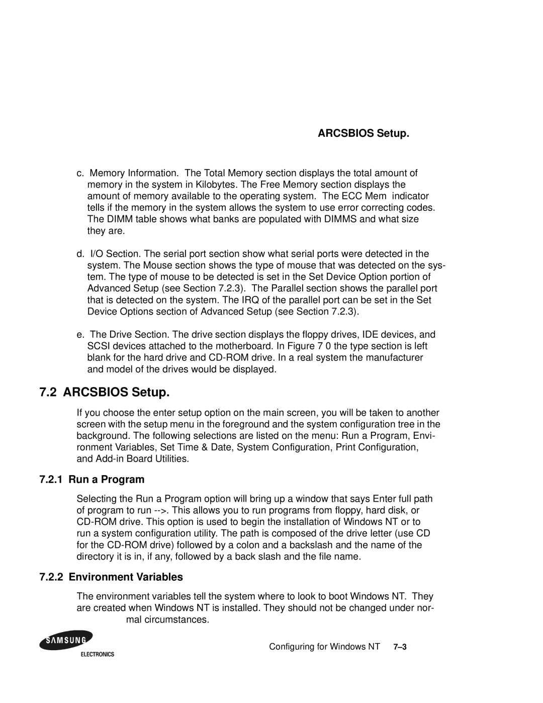 Samsung 164BX user manual Arcsbios Setup, Run a Program, Environment Variables 