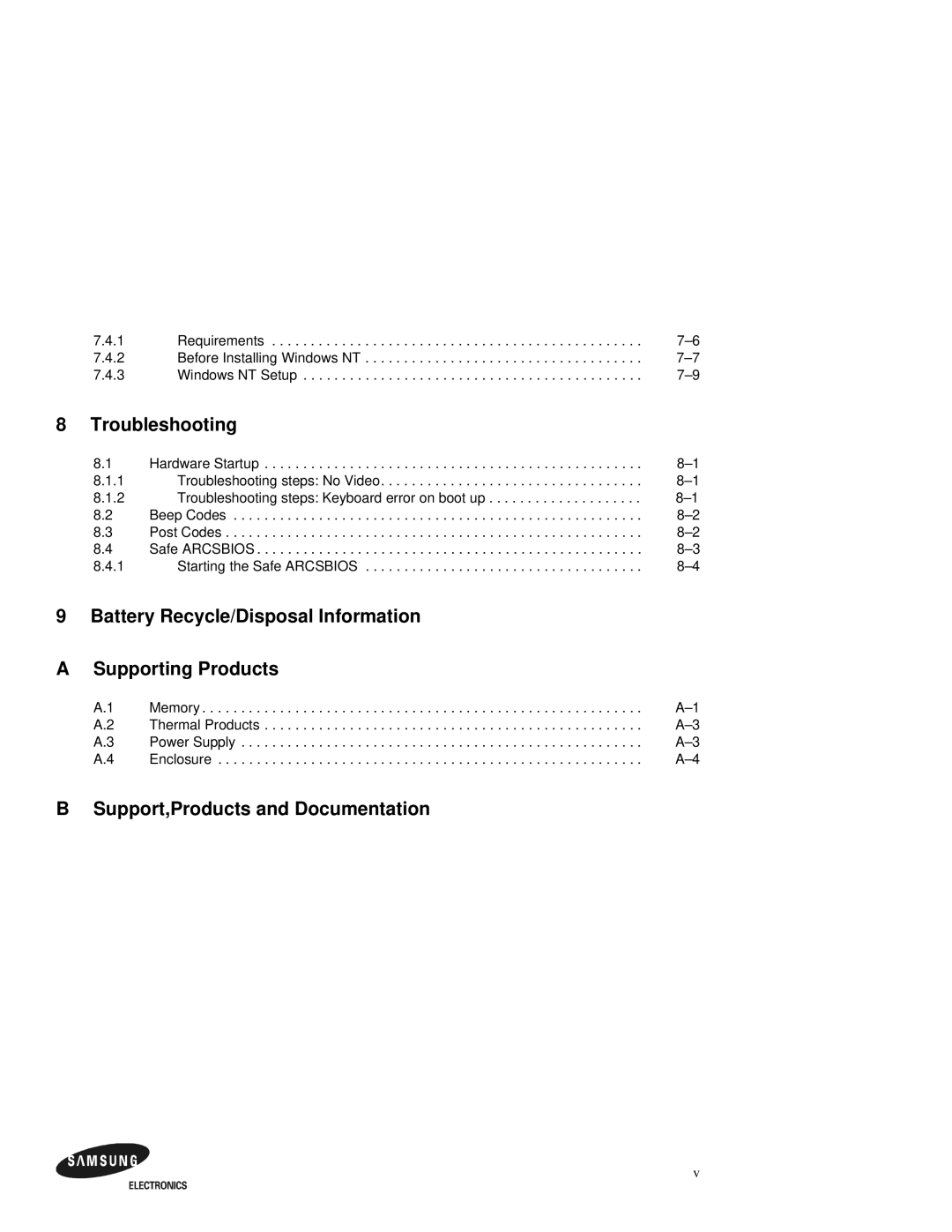 Samsung 164BX user manual Troubleshooting, Battery Recycle/Disposal Information Supporting Products 