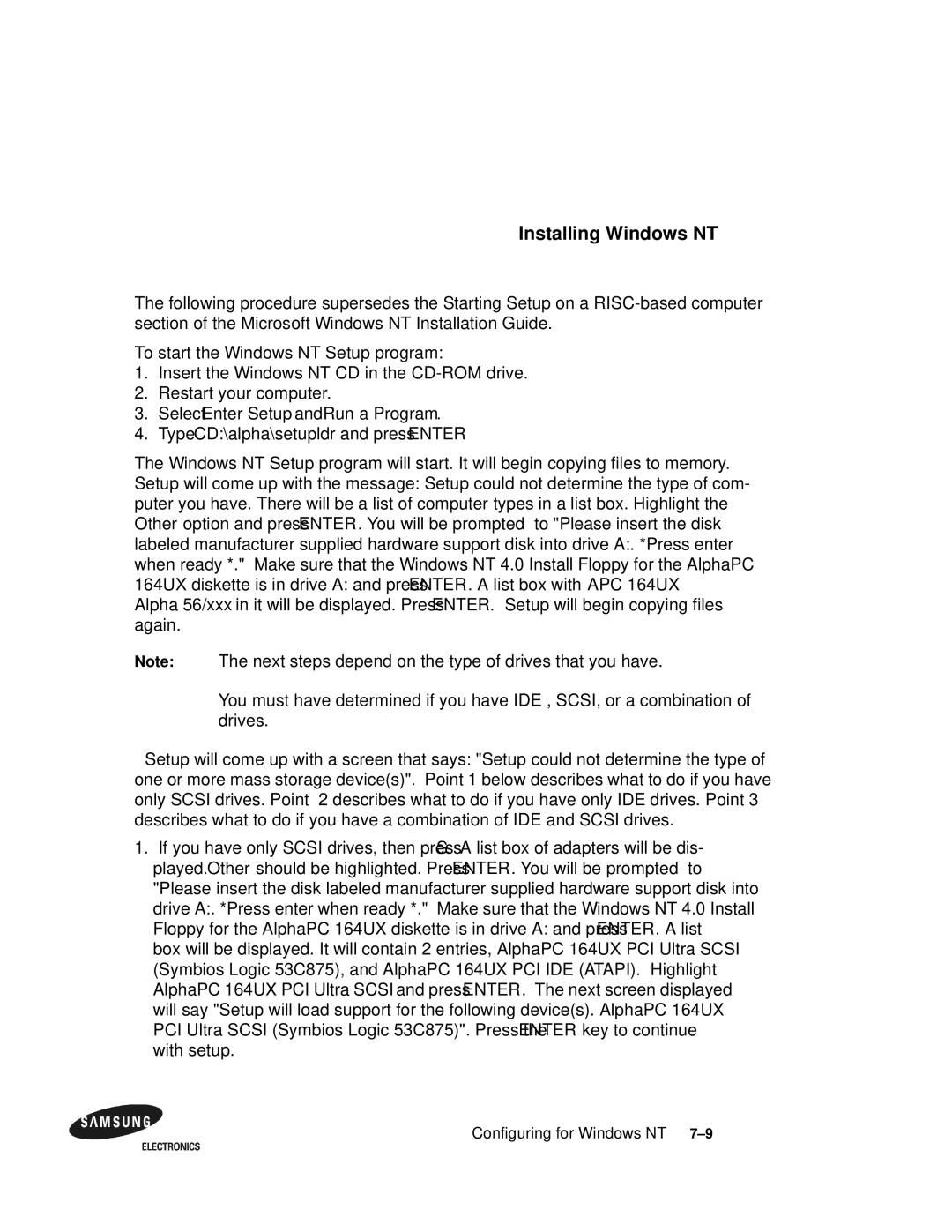 Samsung 164BX user manual Installing Windows NT 