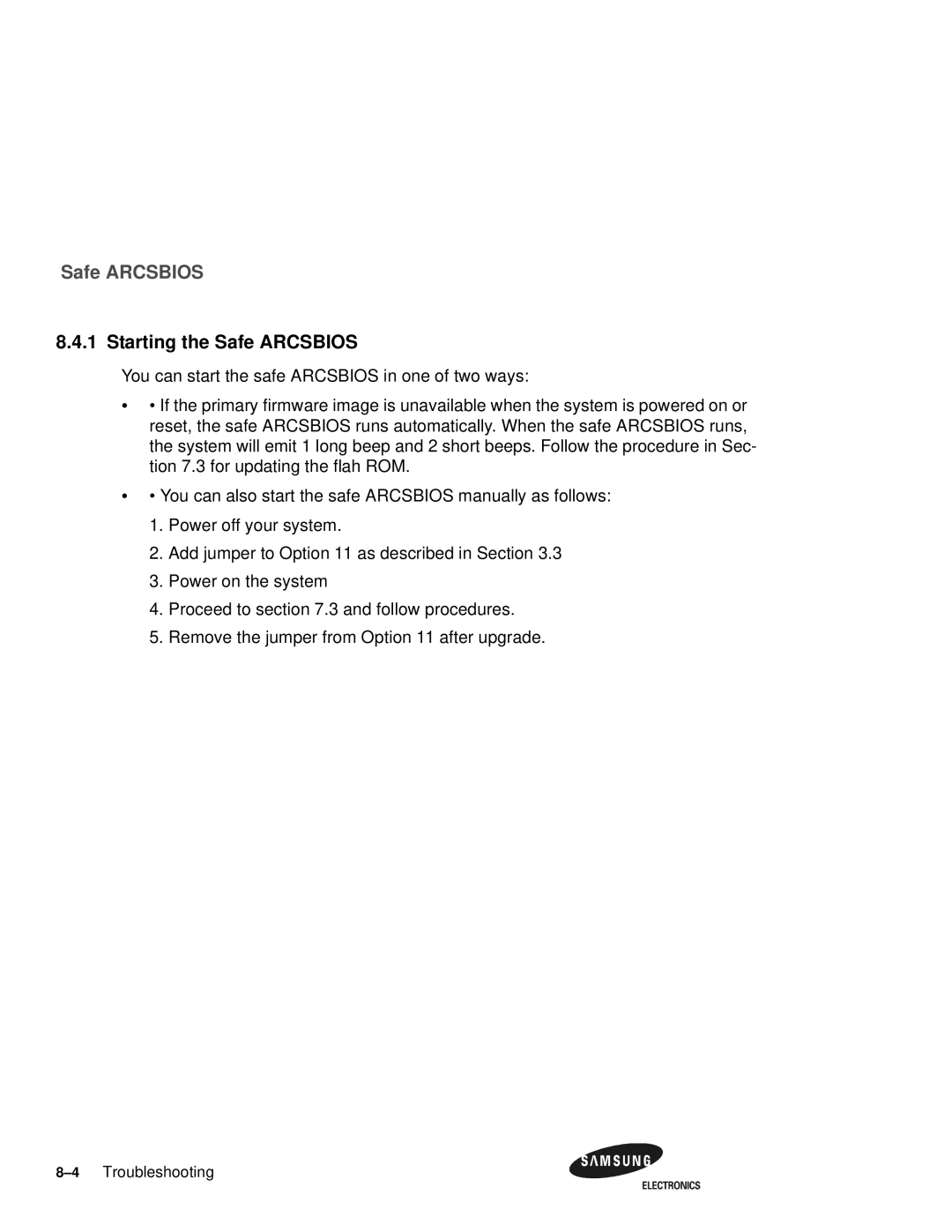 Samsung 164BX user manual Starting the Safe Arcsbios 