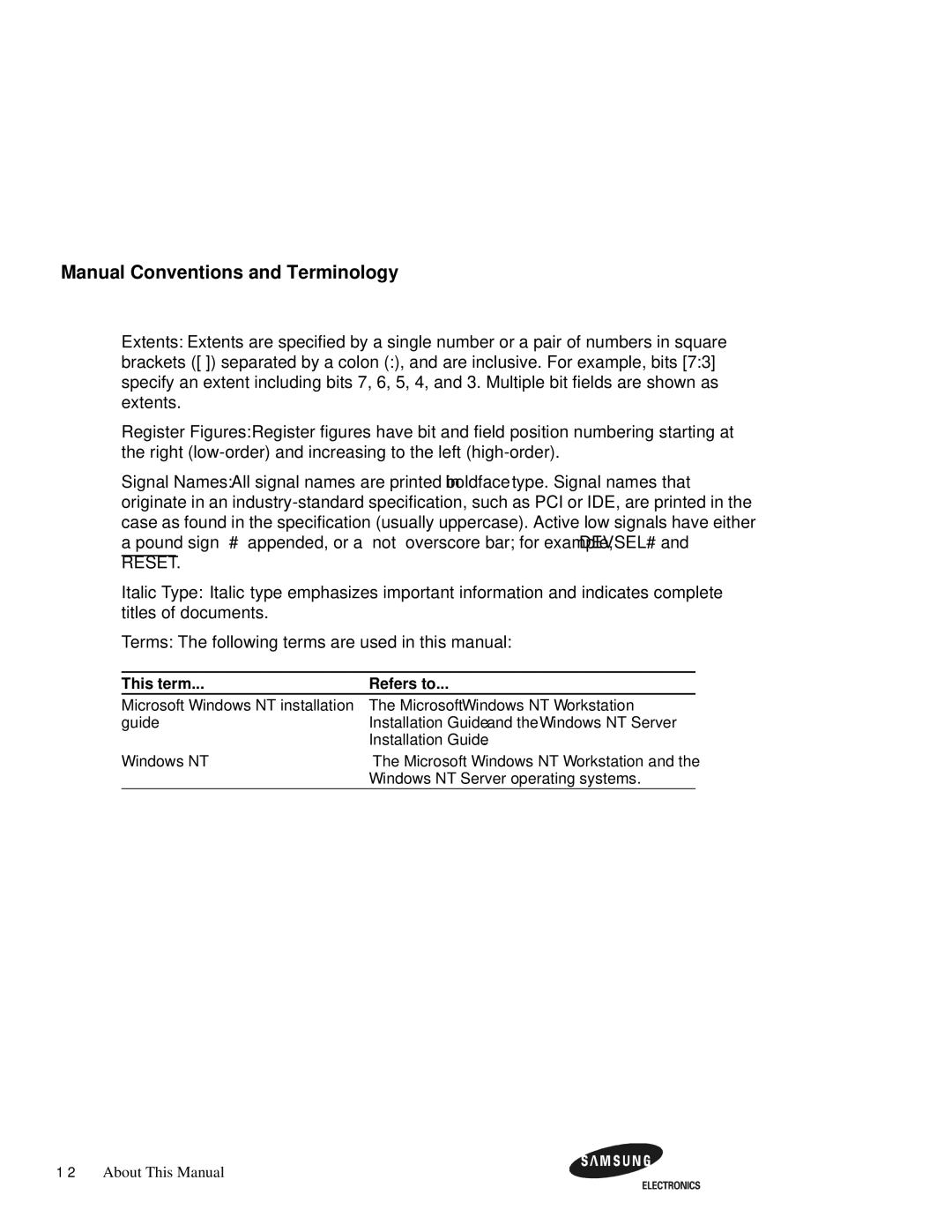 Samsung 164BX user manual Manual Conventions and Terminology, This term Refers to 