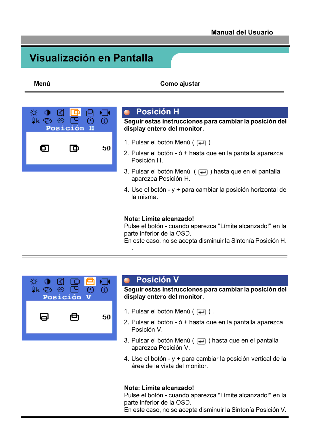 Samsung 170S manual Posición H 