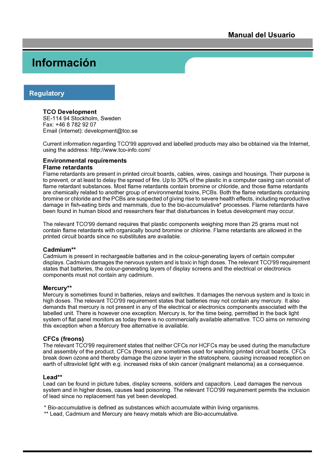 Samsung 170S manual TCO Development, Environmental requirements Flame retardants 