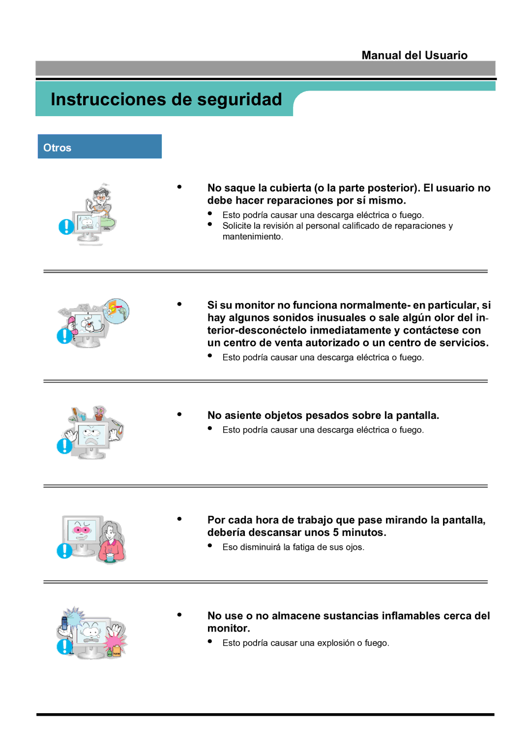 Samsung 170S manual Otros, No asiente objetos pesados sobre la pantalla 