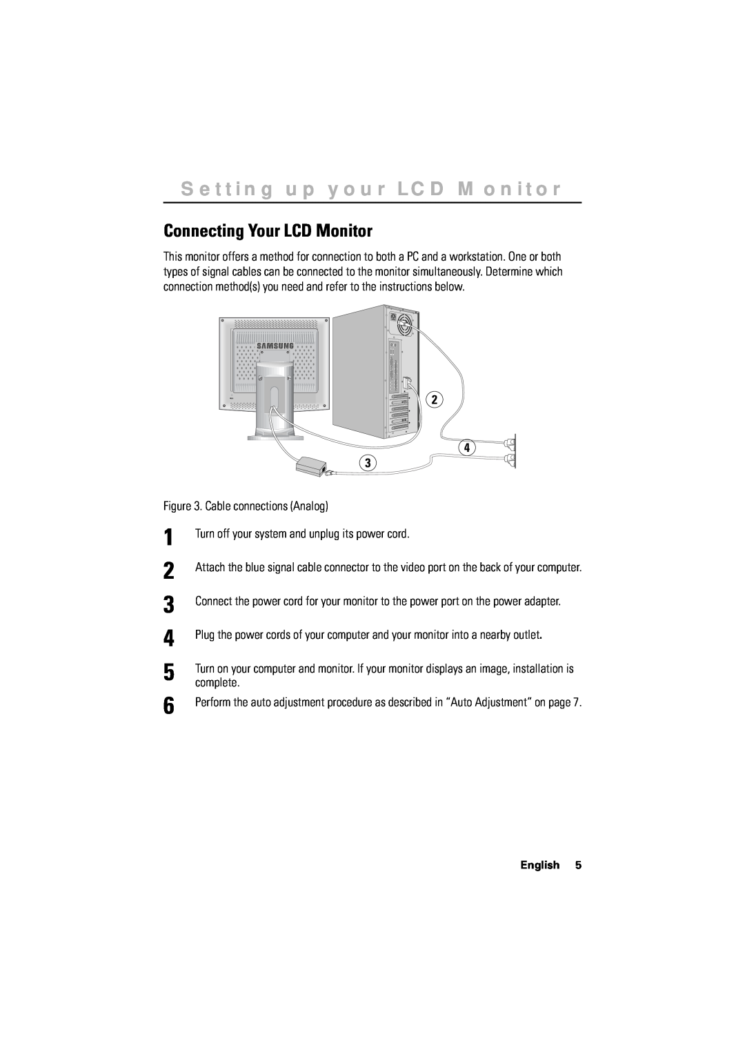 Samsung 170T manual Italiano Portuguese Deutsch Español Français, Connecting Your LCD Monitor, English 