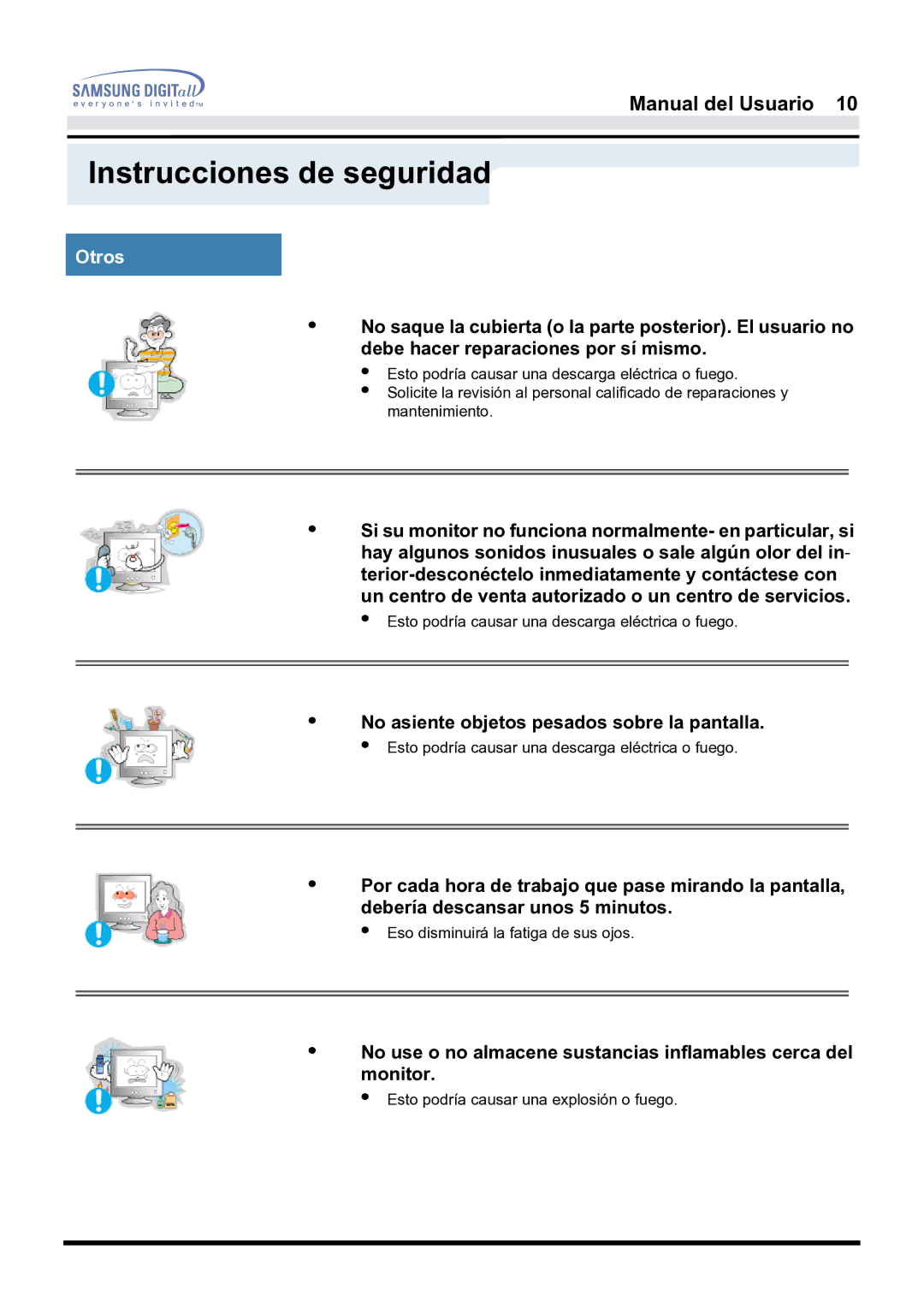 Samsung 181B, 171B, 171S manual No asiente objetos pesados sobre la pantalla 