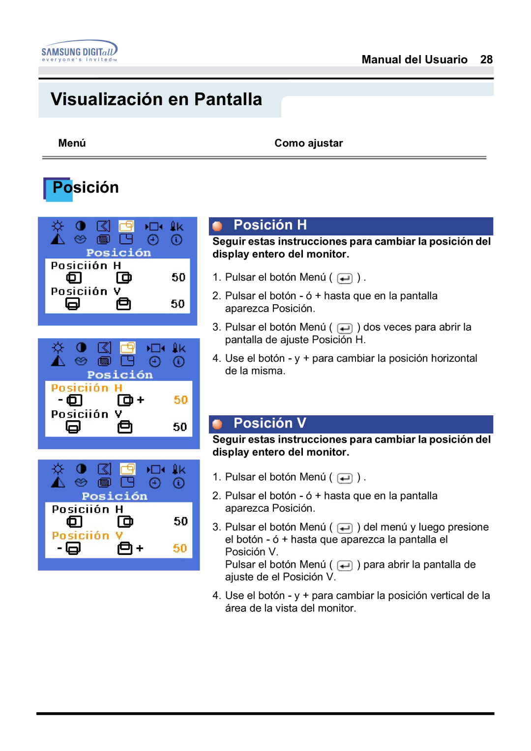 Samsung 181B, 171B, 171S manual Posición H 