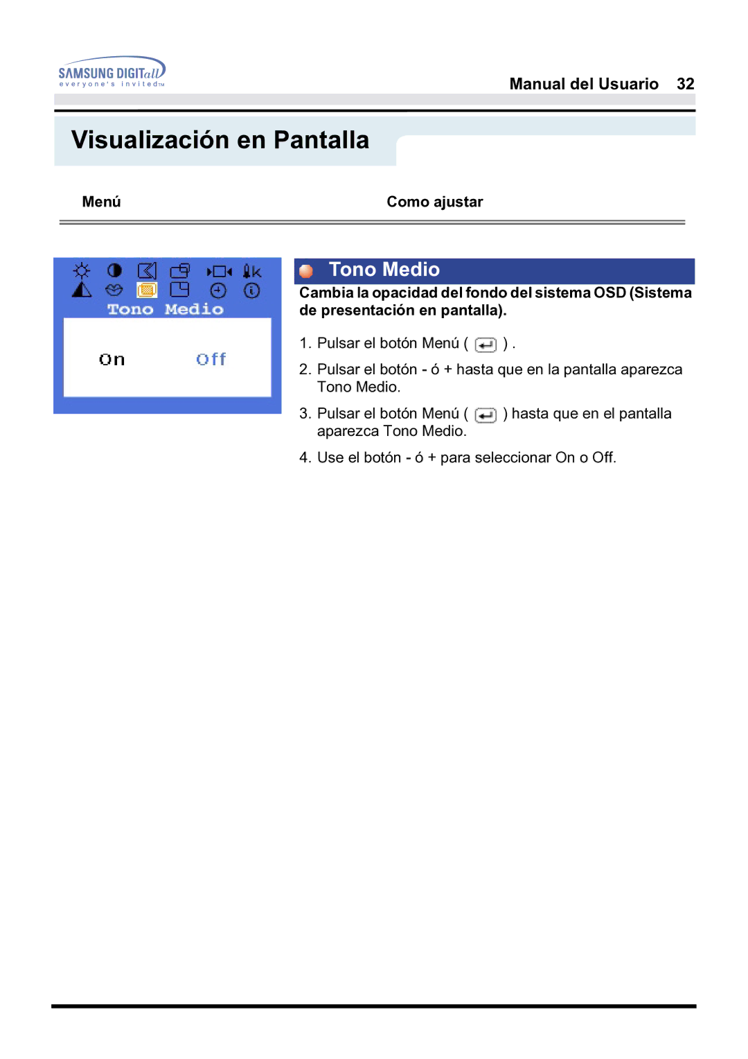 Samsung 171S, 171B, 181B manual Tono Medio 